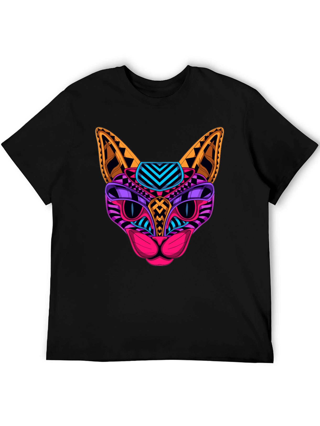 Vibrant Geometric Cat T-Shirt - Unique Design