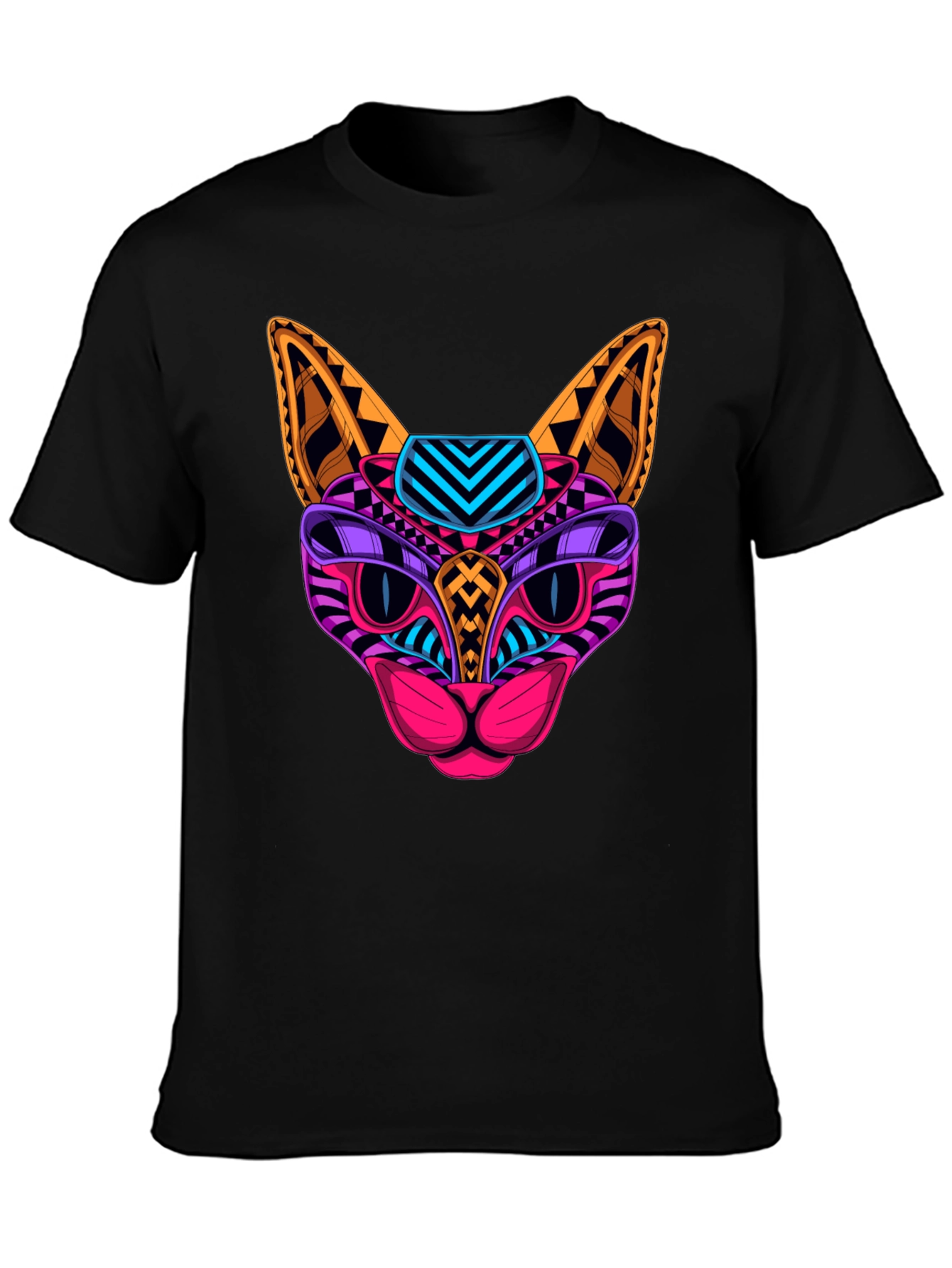 Vibrant Geometric Cat T-Shirt - Unique Design