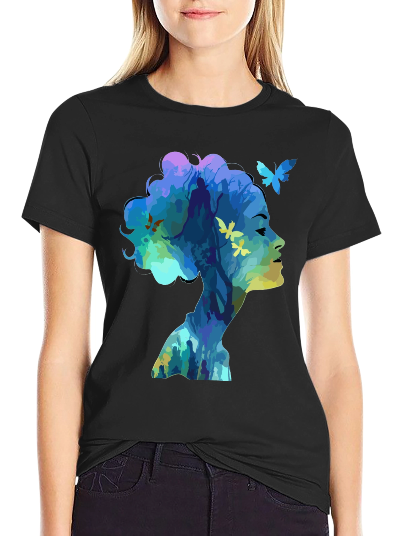 Artistic Silhouette Butterfly Graphic T-Shirt