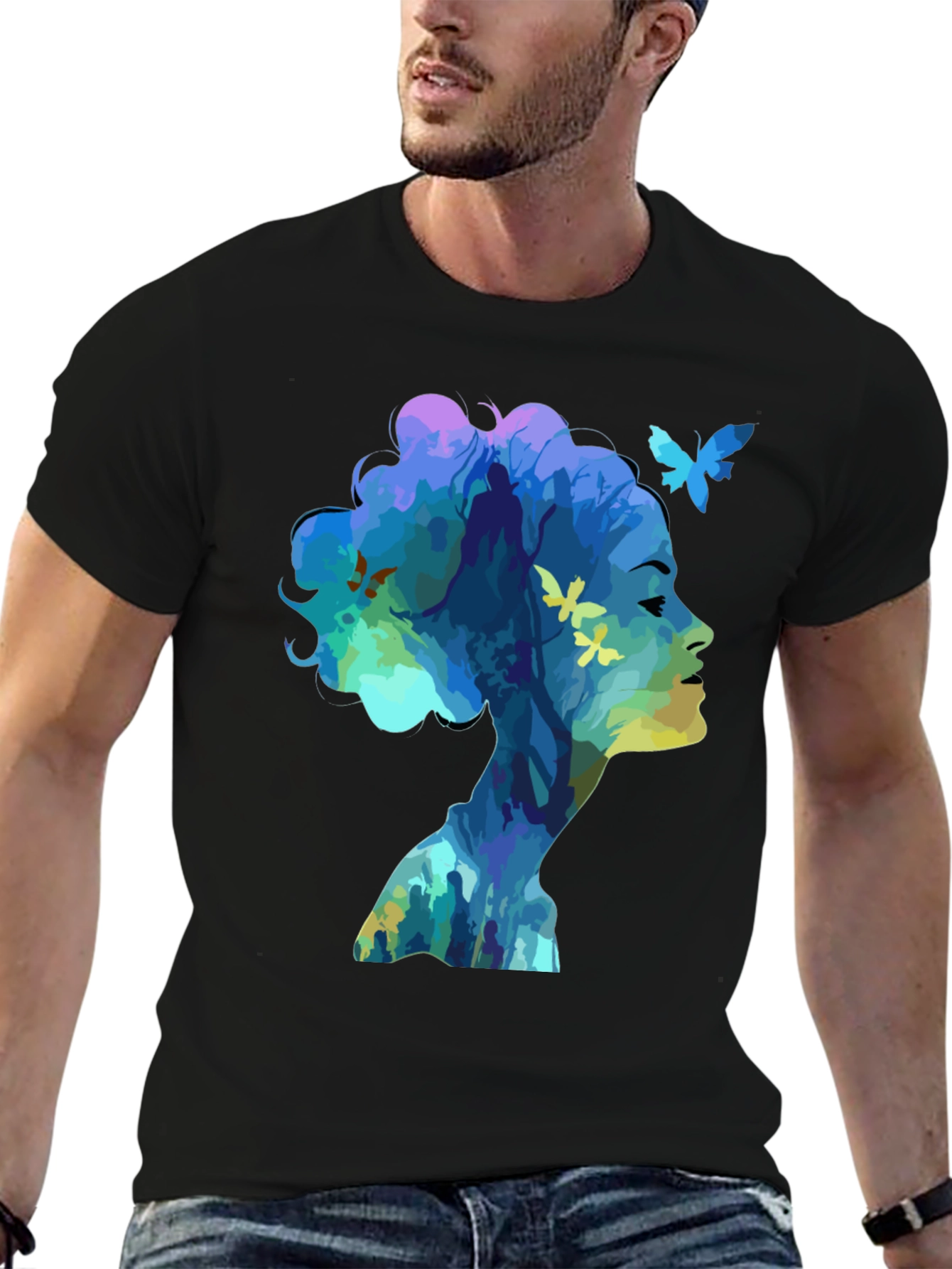 Artistic Silhouette Butterfly Graphic T-Shirt