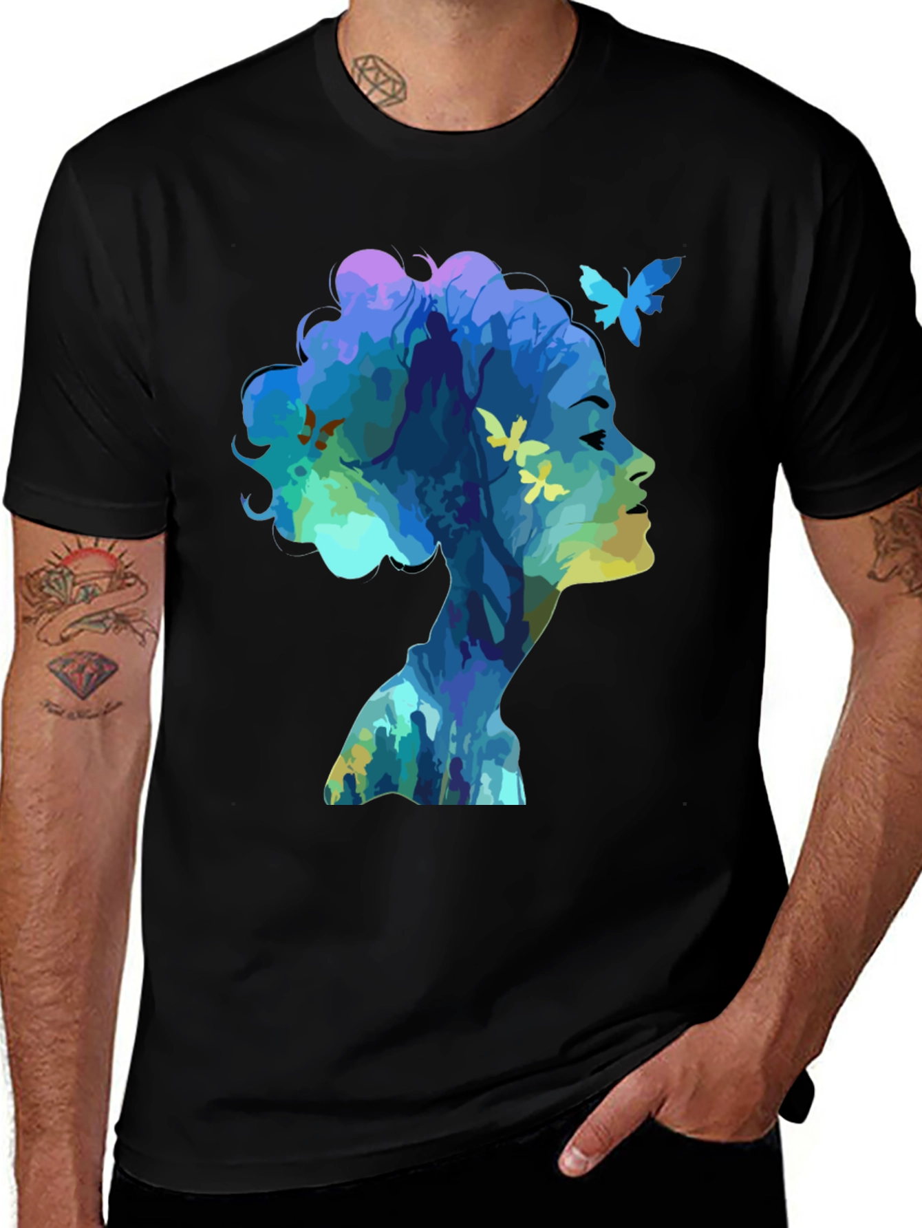 Artistic Silhouette Butterfly Graphic T-Shirt
