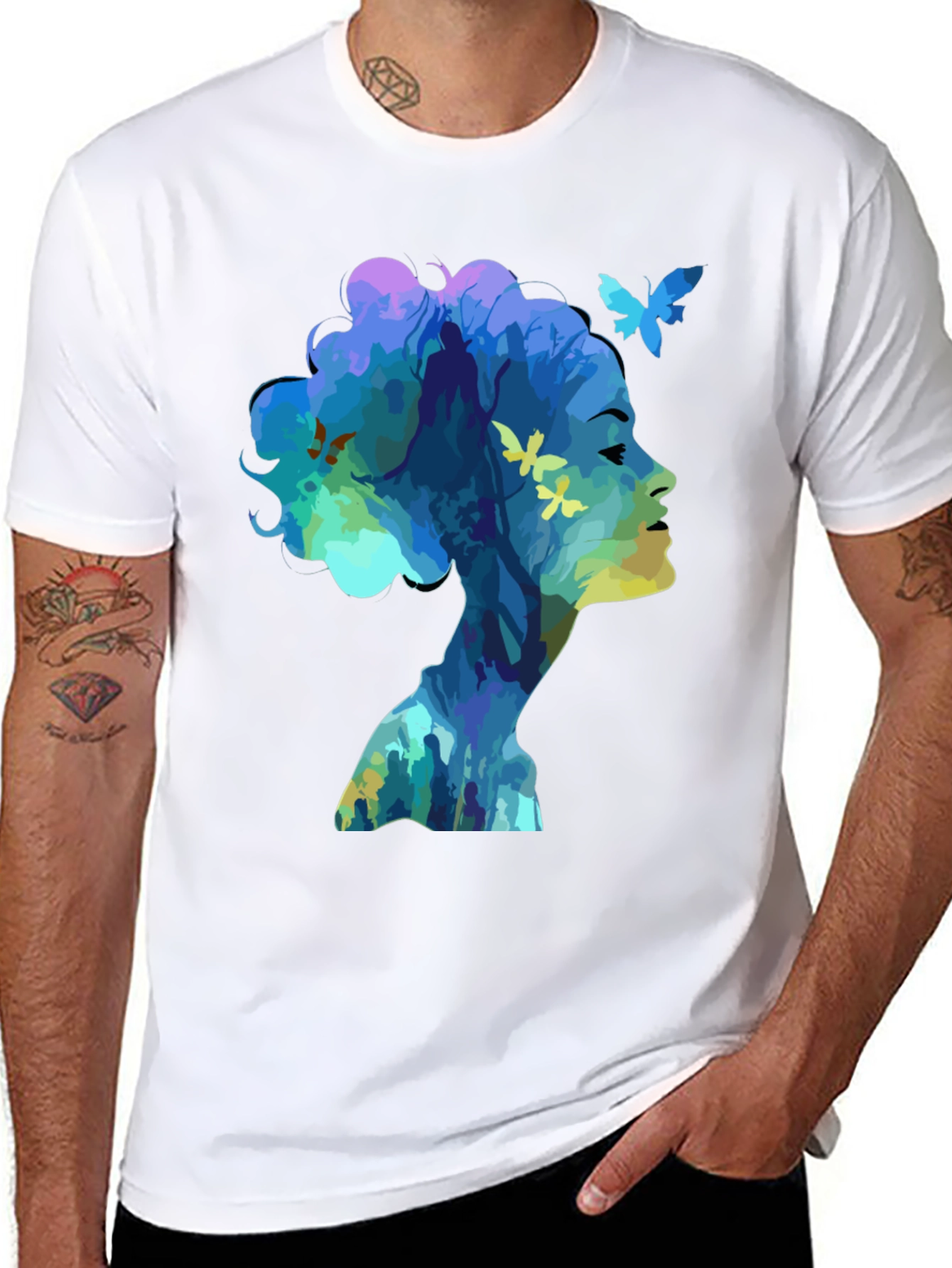 Artistic Silhouette Butterfly Graphic T-Shirt