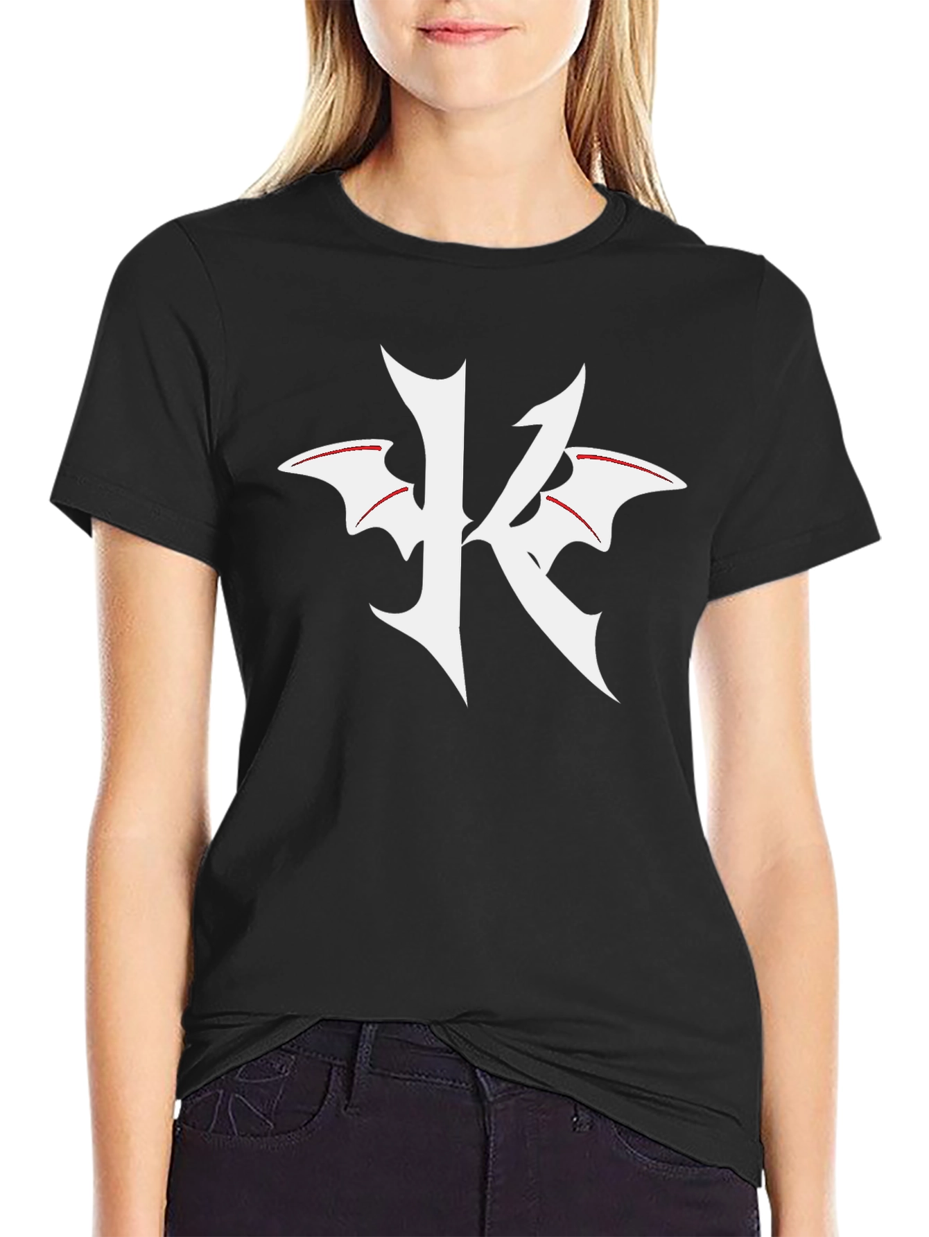Black T-Shirt with K Bat Wing Graphic