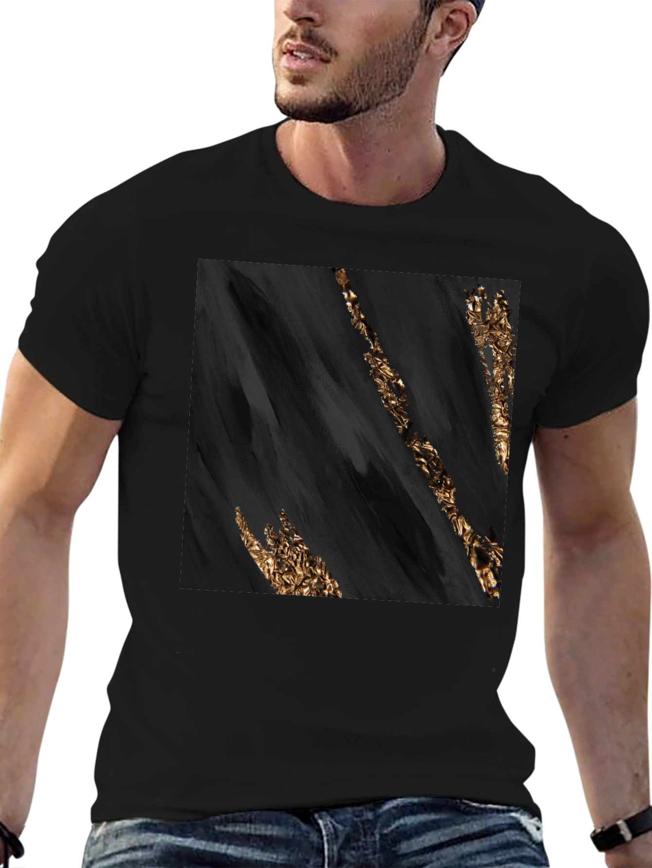 Abstract Gold Streak Black T-Shirt