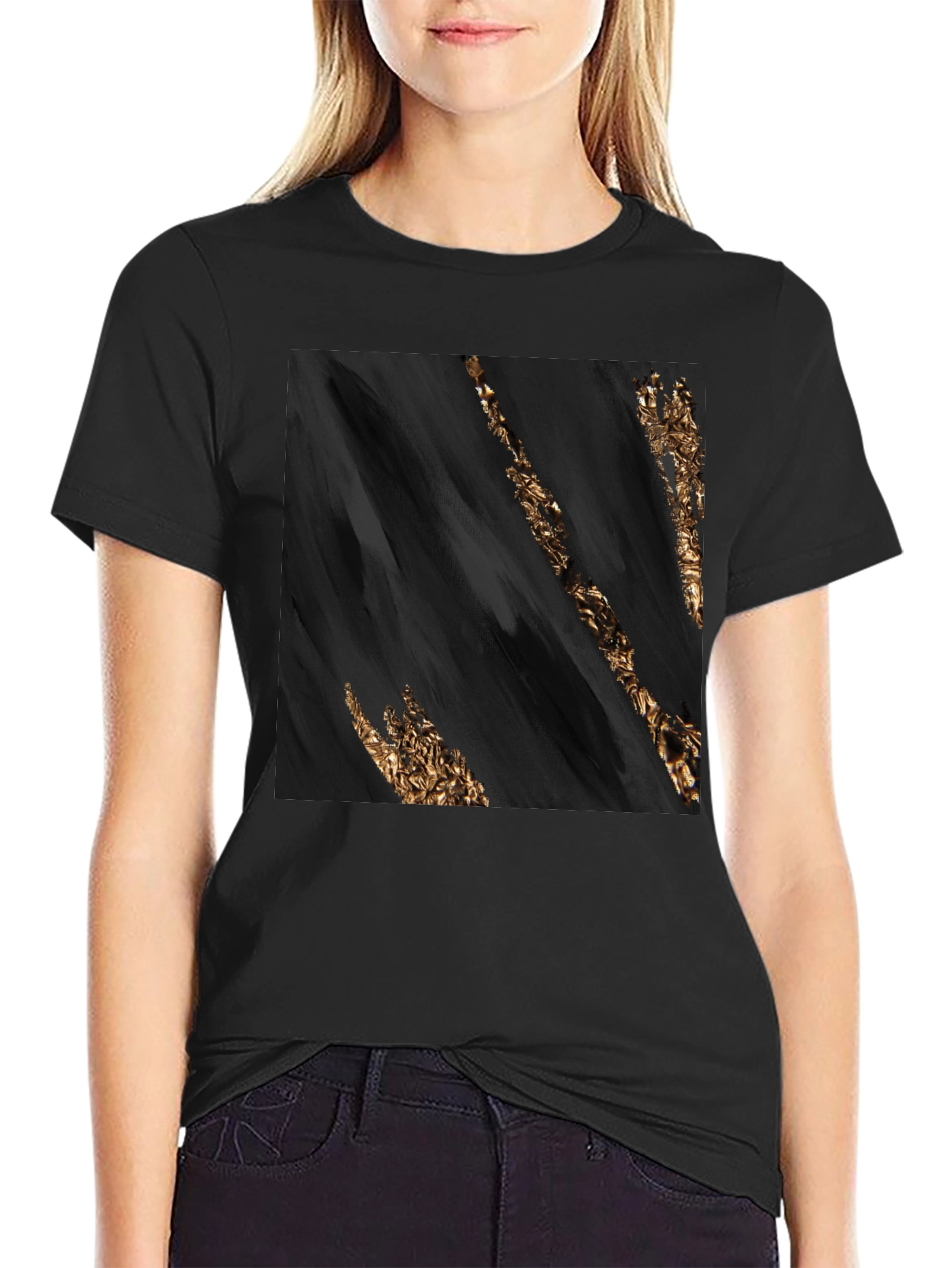 Abstract Gold Streak Black T-Shirt