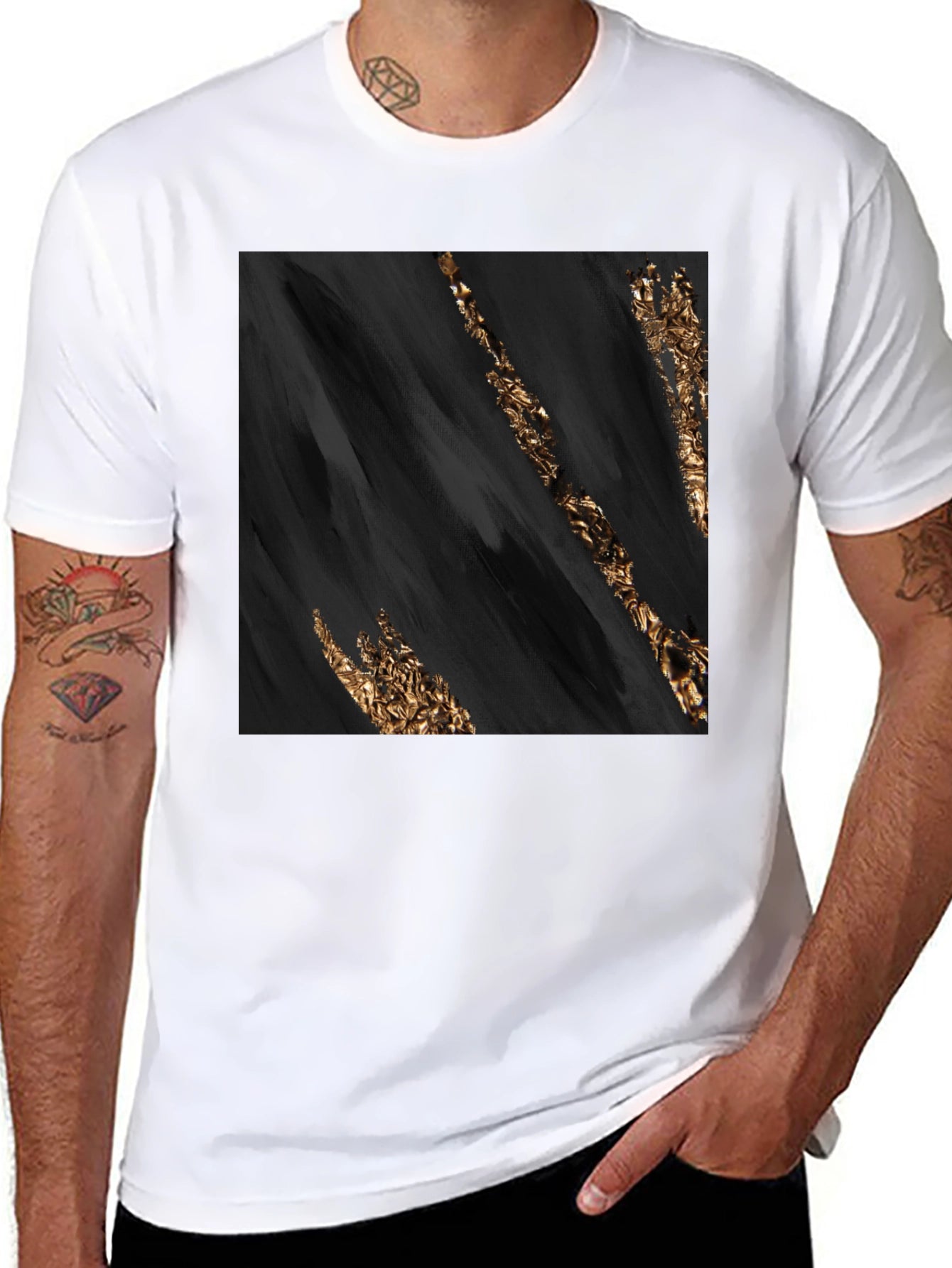 Abstract Gold Streak Black T-Shirt