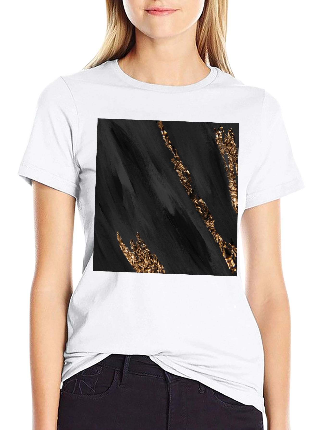 Abstract Gold Streak Black T-Shirt