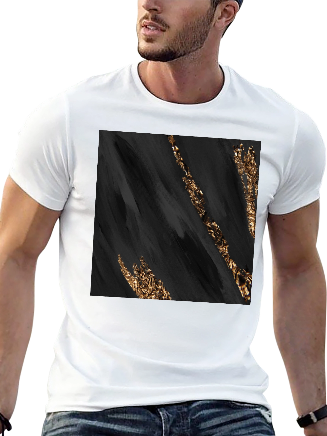 Abstract Gold Streak Black T-Shirt