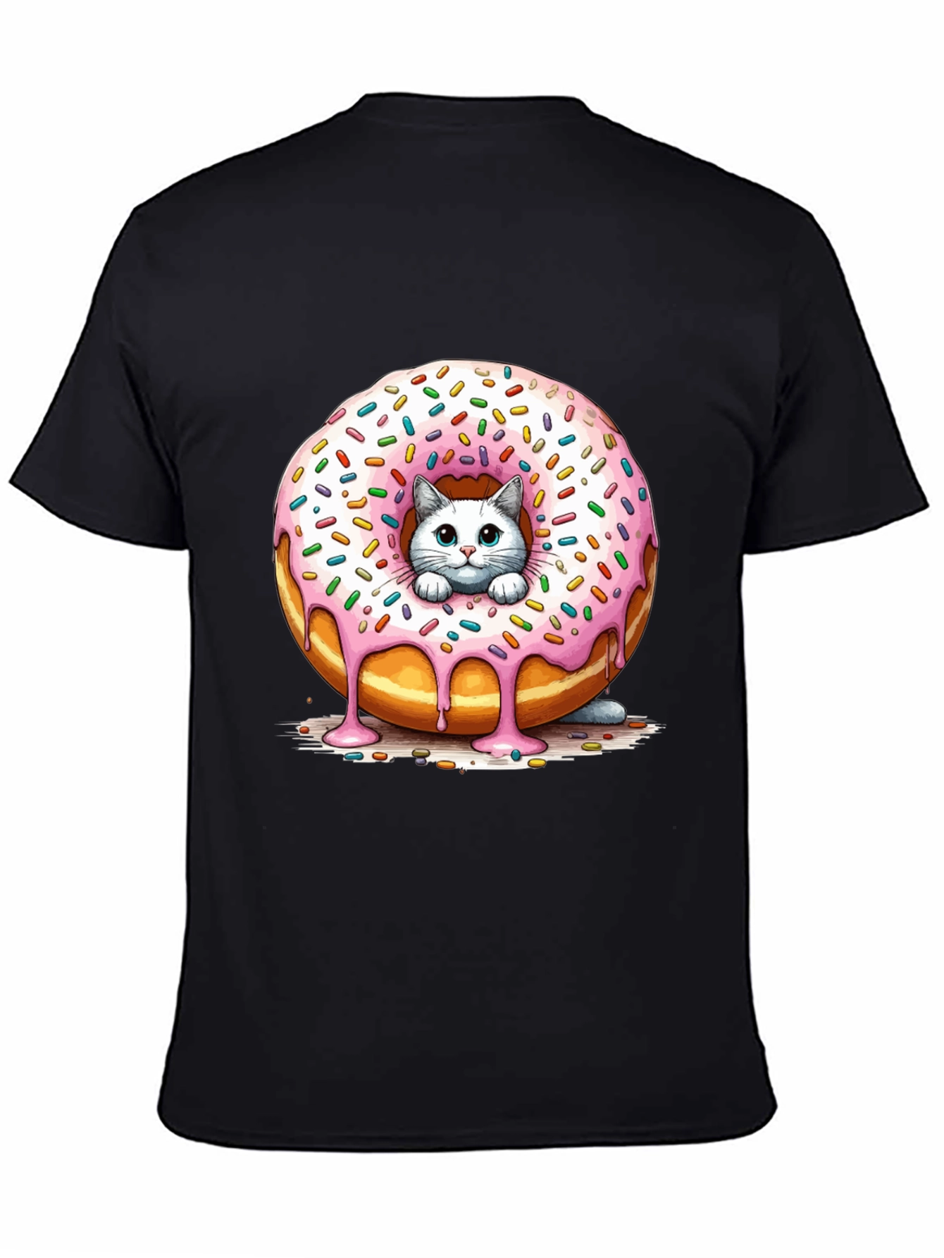 Cute Cat Donut T-Shirt - Unisex Black Tee