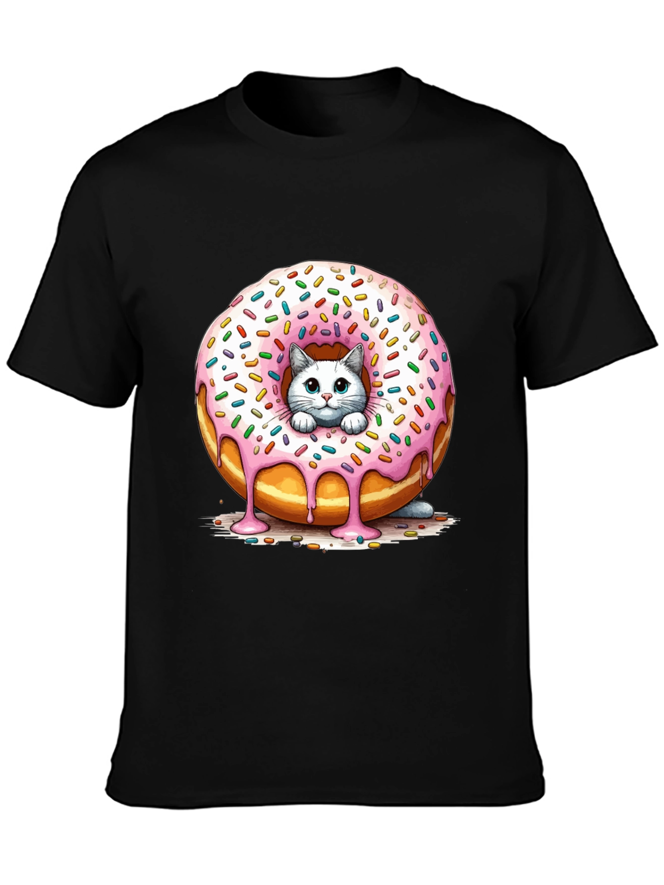 Cute Cat Donut T-Shirt - Unisex Black Tee