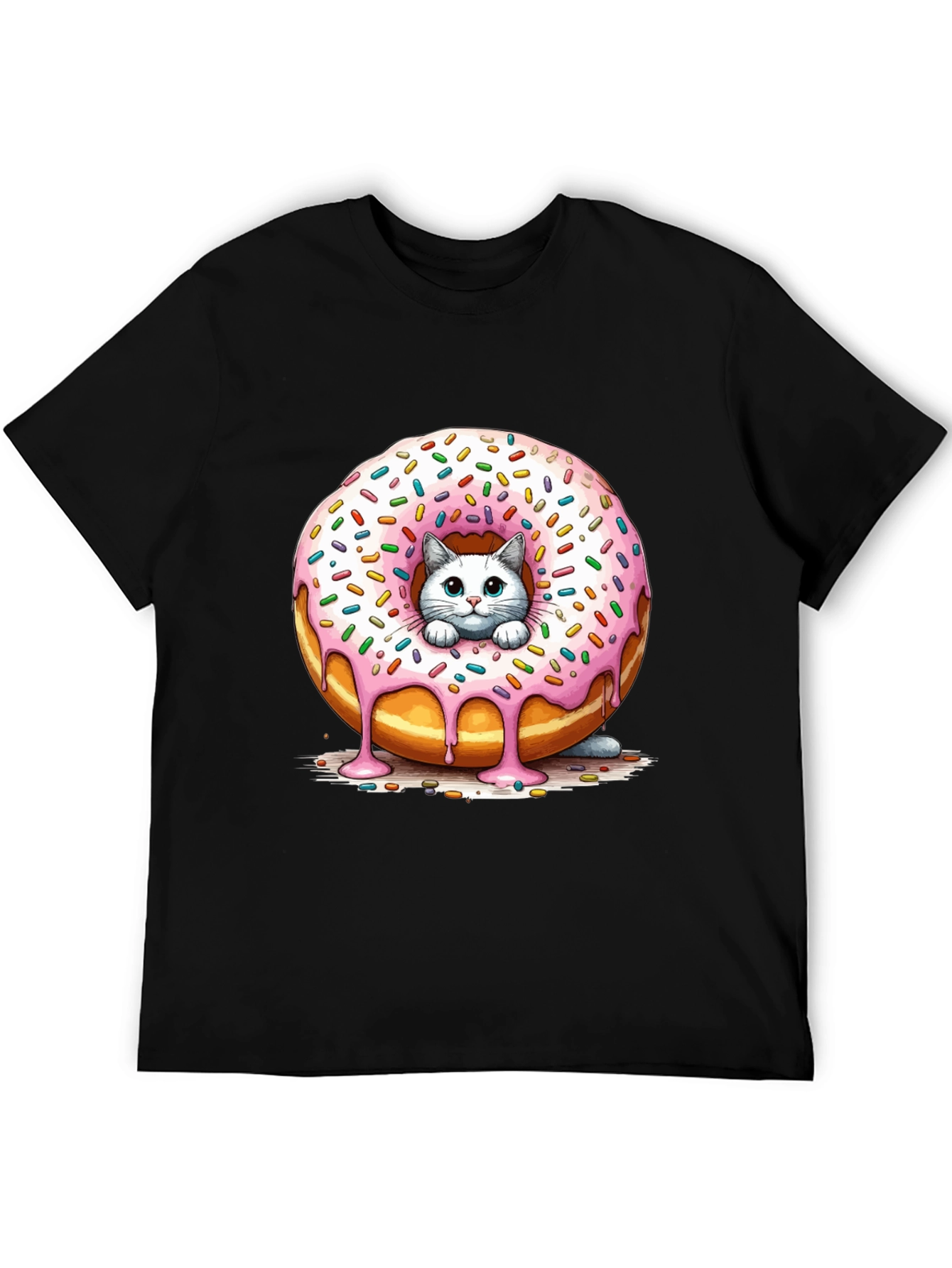 Cute Cat Donut T-Shirt - Unisex Black Tee