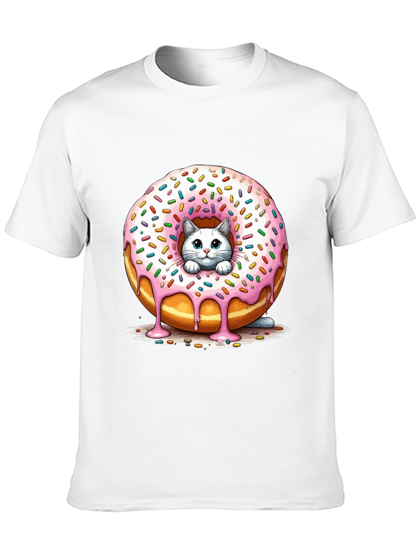 Cute Cat Donut T-Shirt - Unisex Black Tee