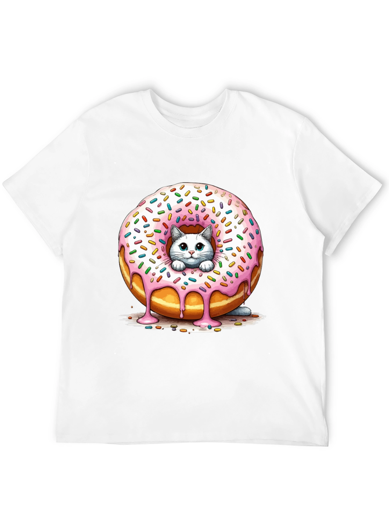 Cute Cat Donut T-Shirt - Unisex Black Tee