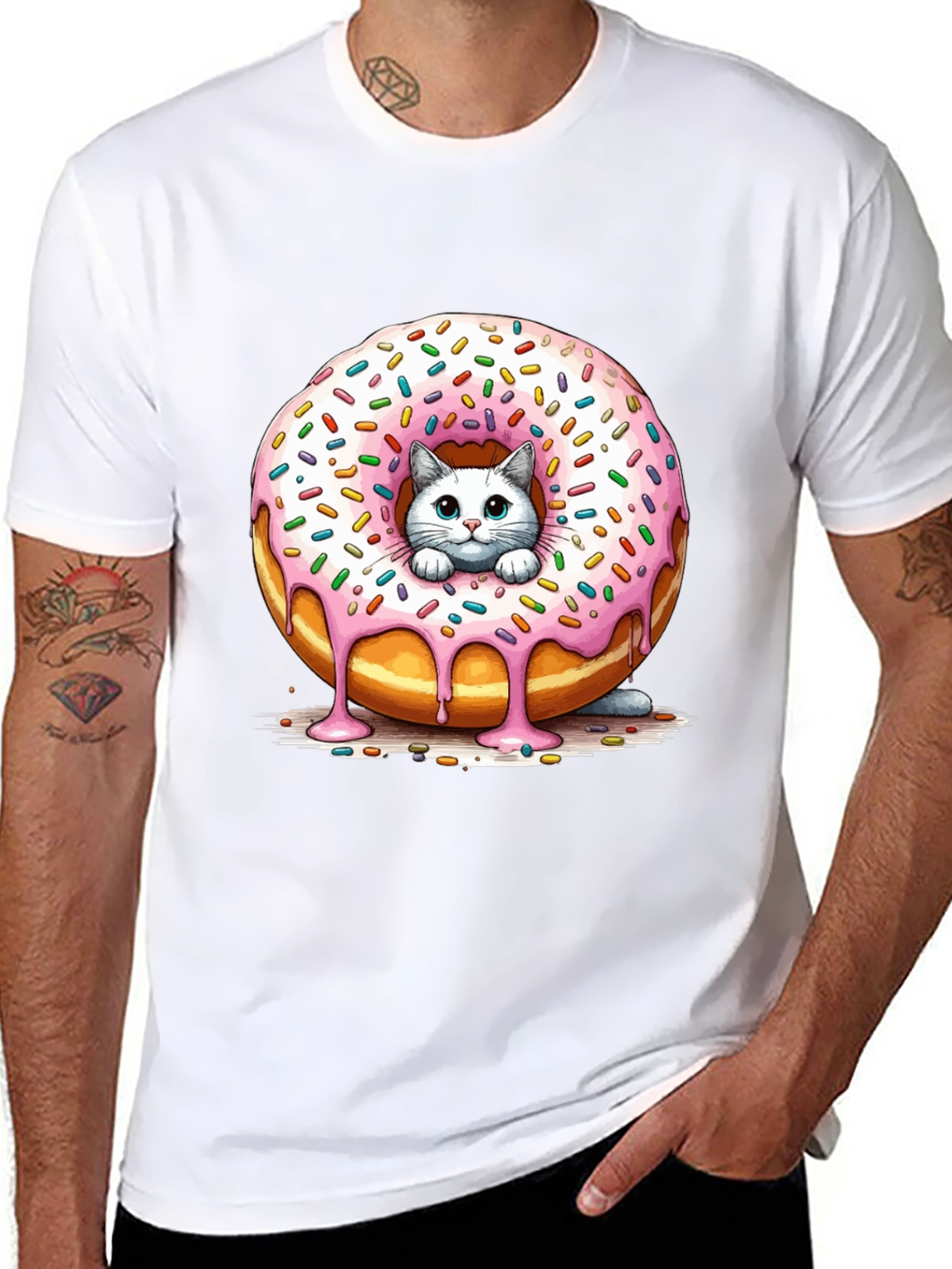 Cute Cat Donut T-Shirt - Unisex Black Tee