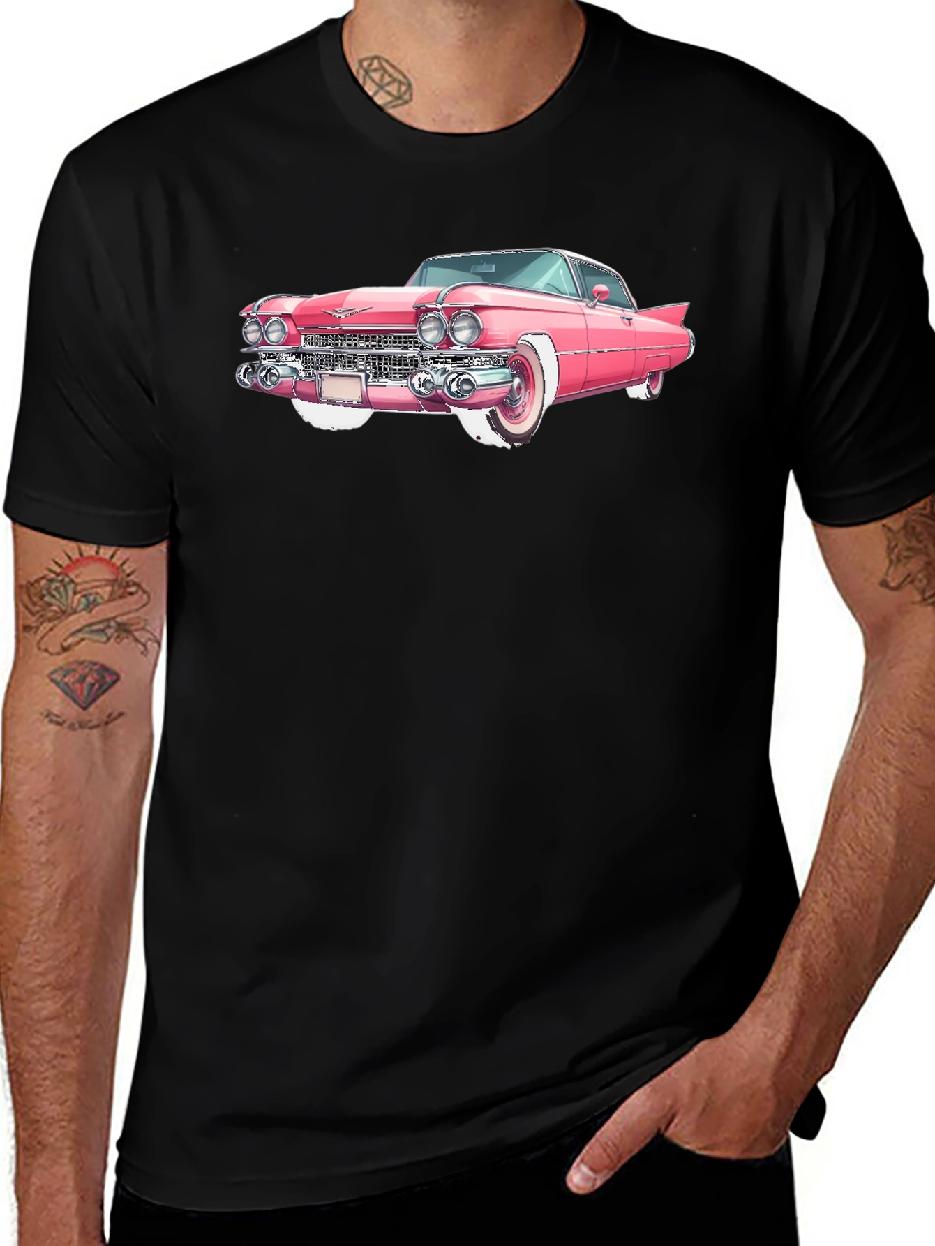 Pink Classic Car Graphic T-Shirt