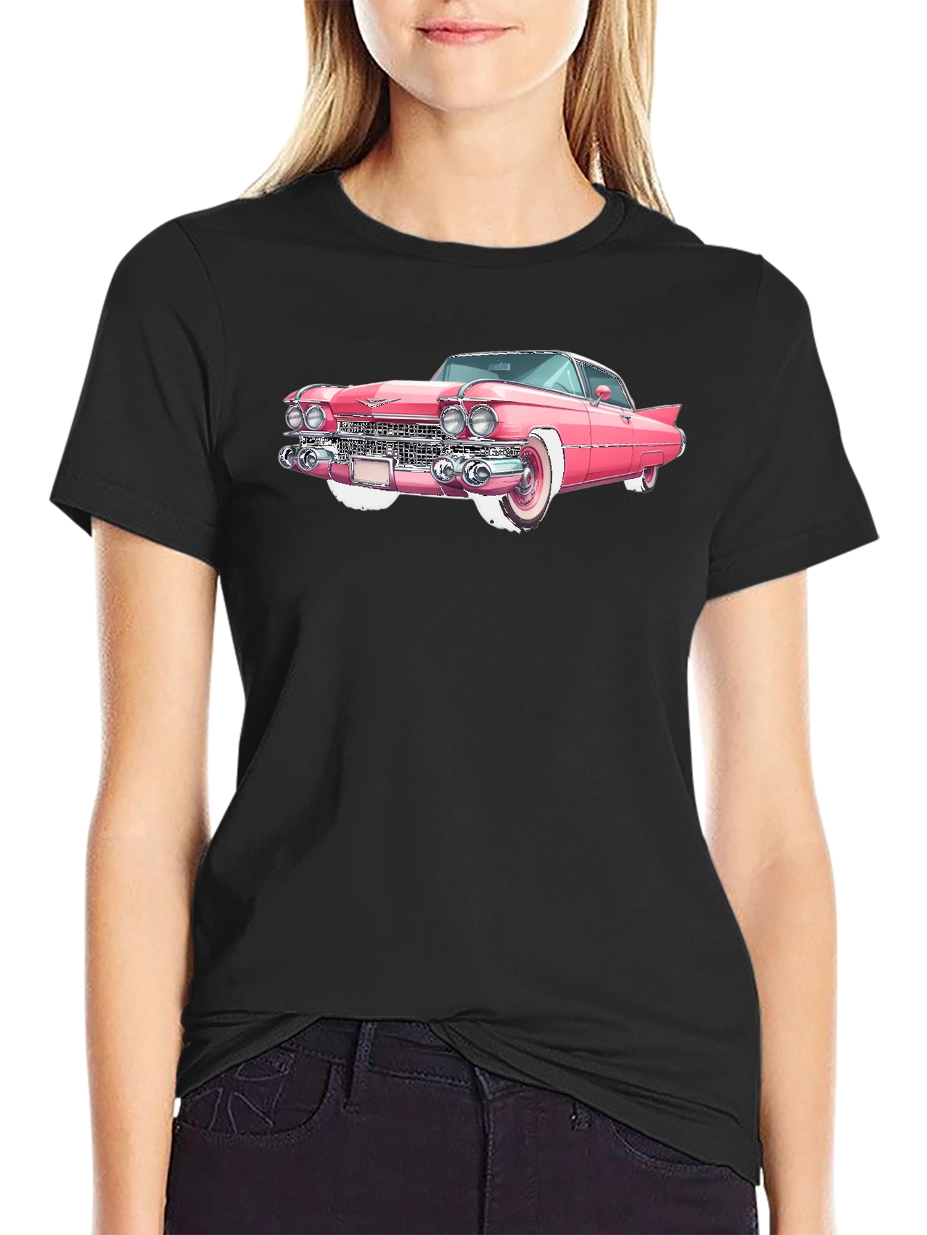 Pink Classic Car Graphic T-Shirt