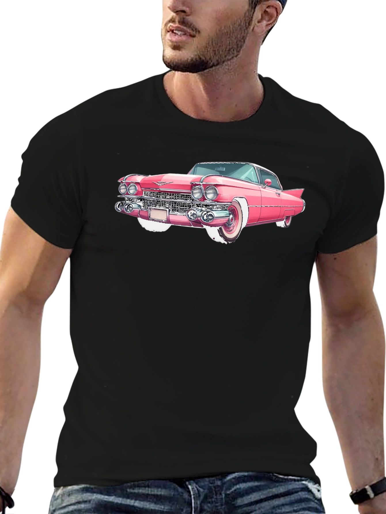 Pink Classic Car Graphic T-Shirt
