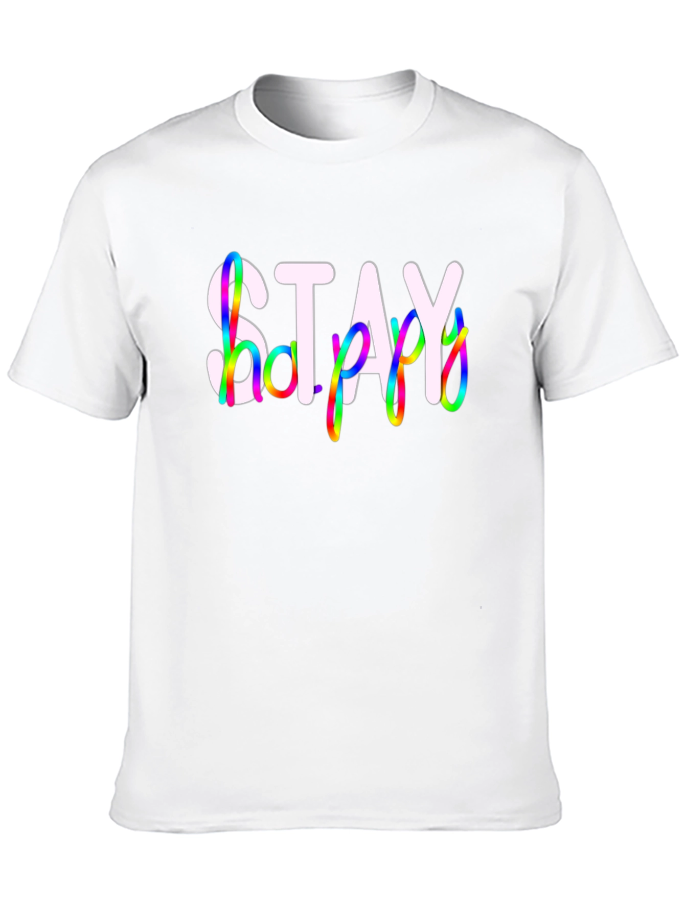 Stay Happy Black T-Shirt - Rainbow Design
