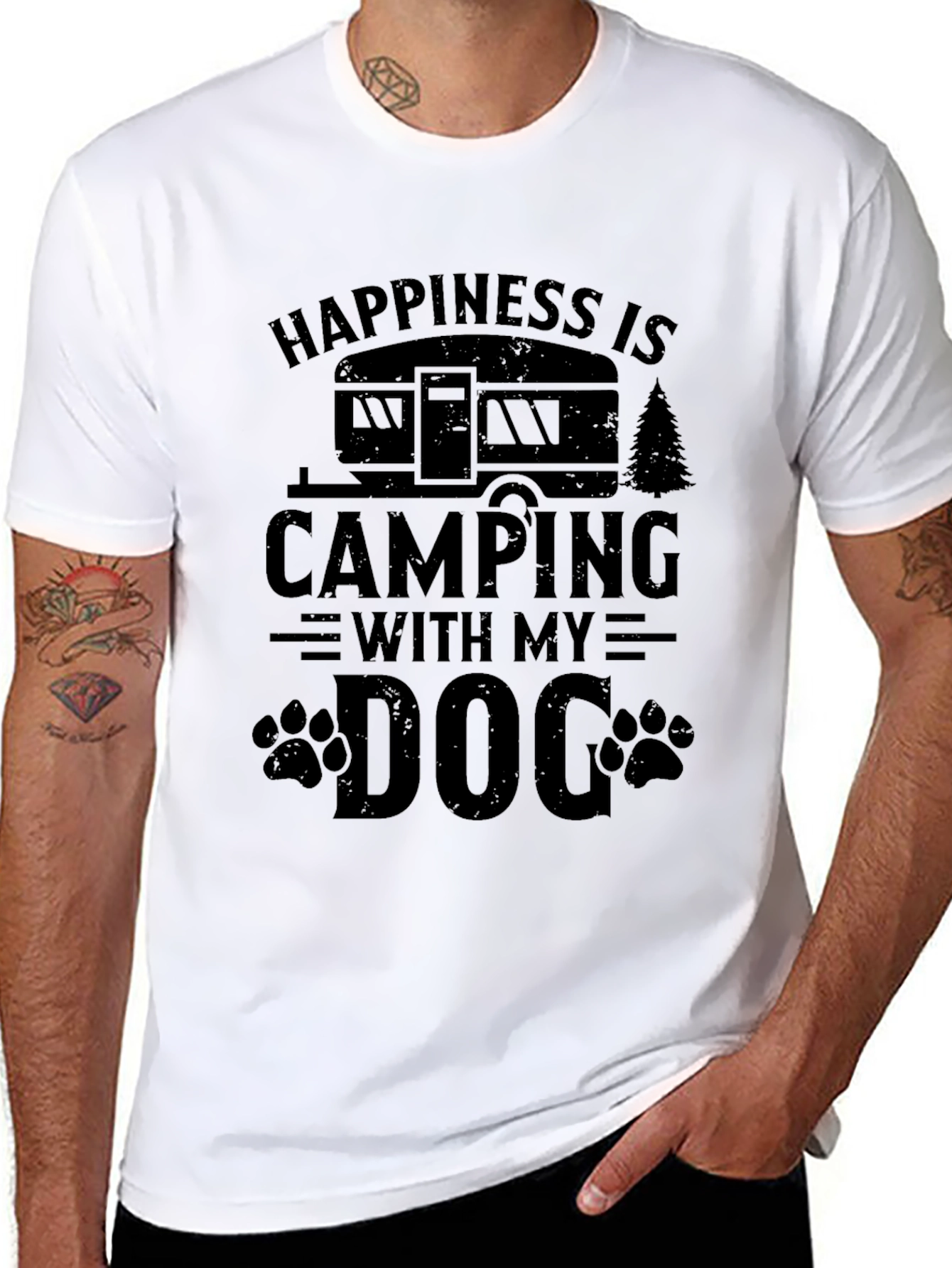 Happiness is Camping with My Dog Black T-Shirt
