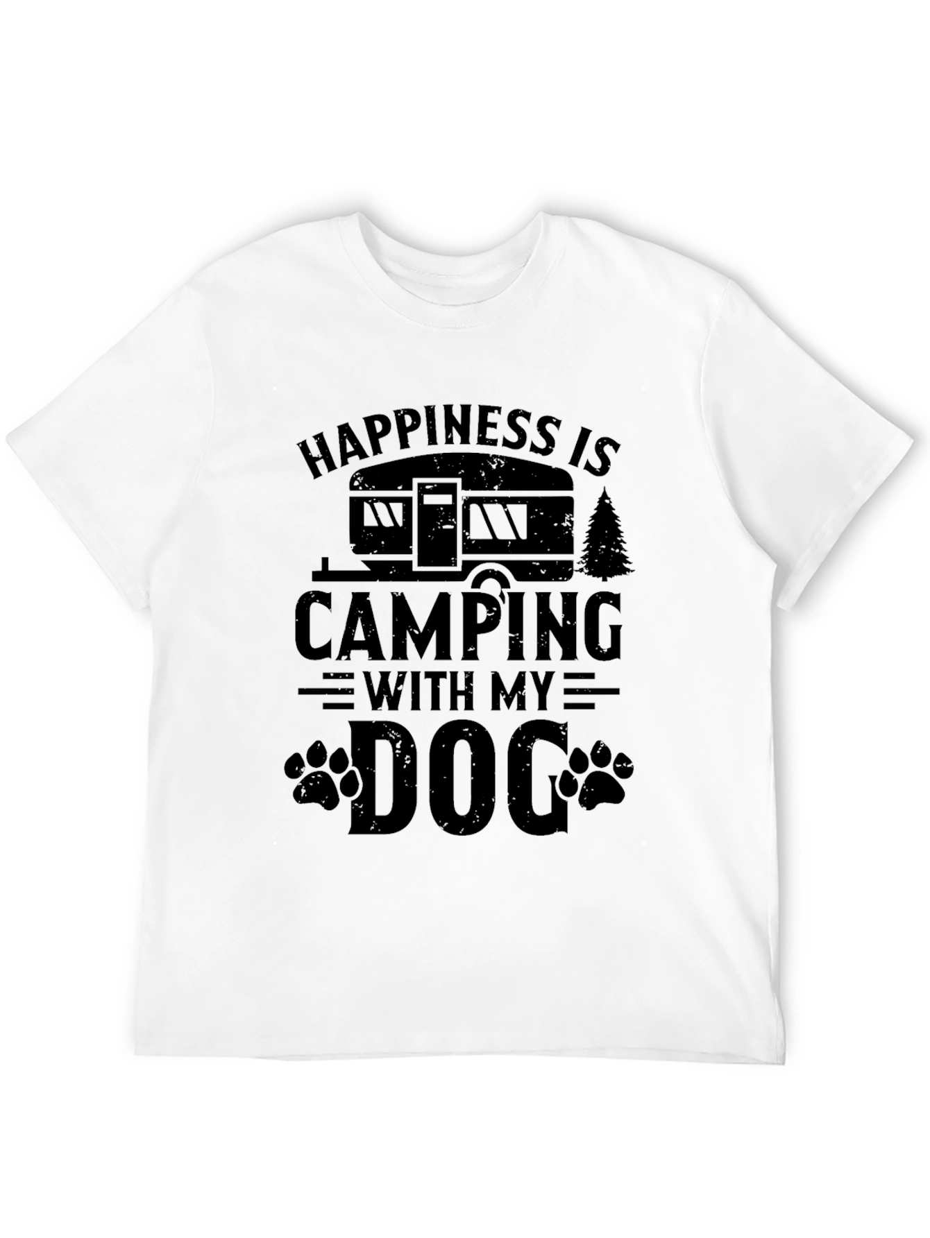 Happiness is Camping with My Dog Black T-Shirt