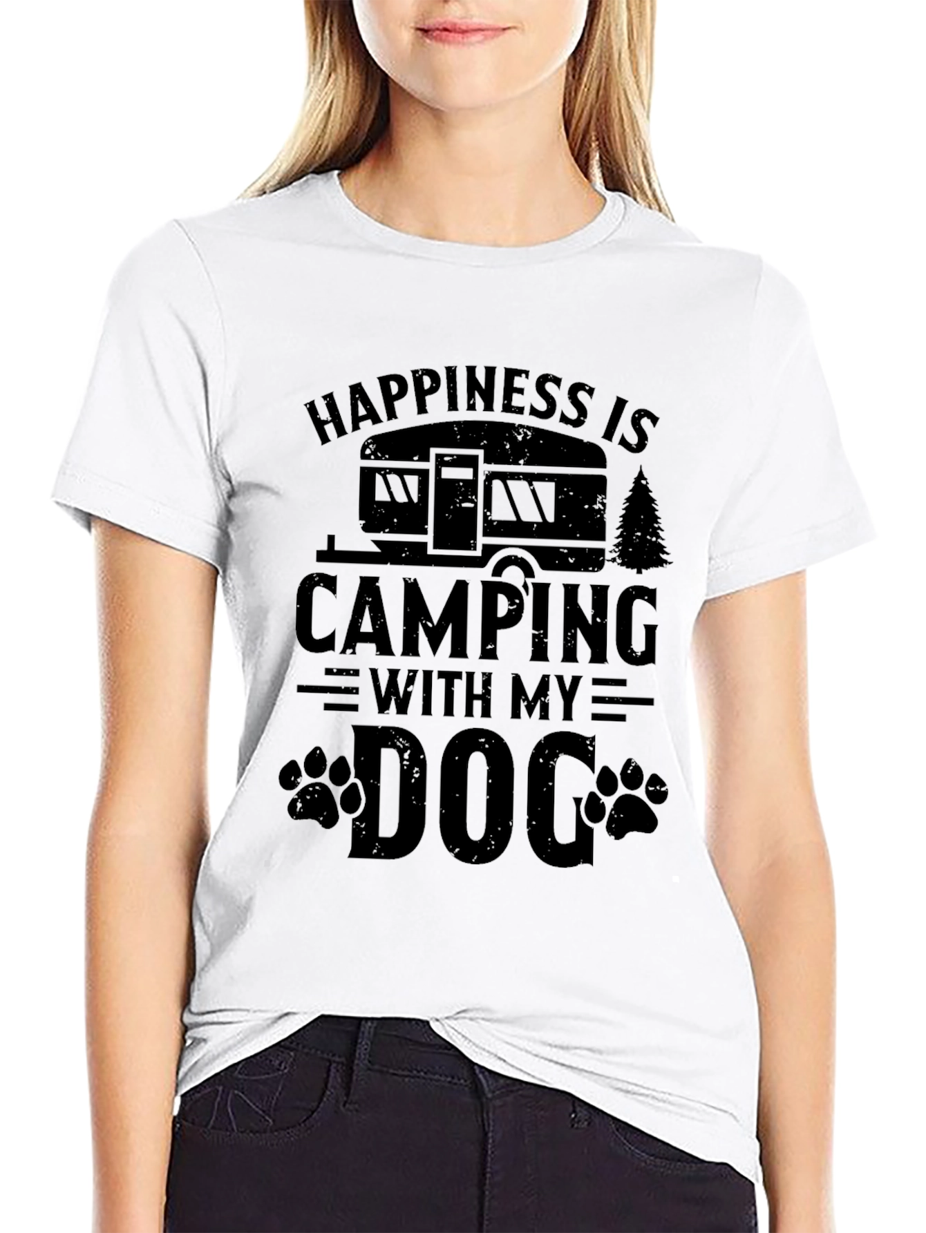 Happiness is Camping with My Dog Black T-Shirt