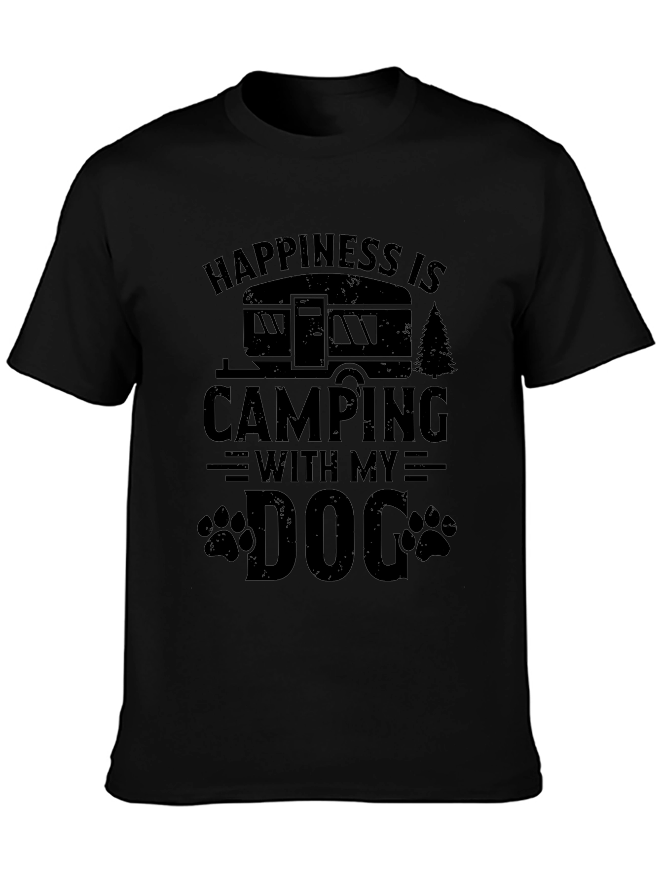 Happiness is Camping with My Dog Black T-Shirt