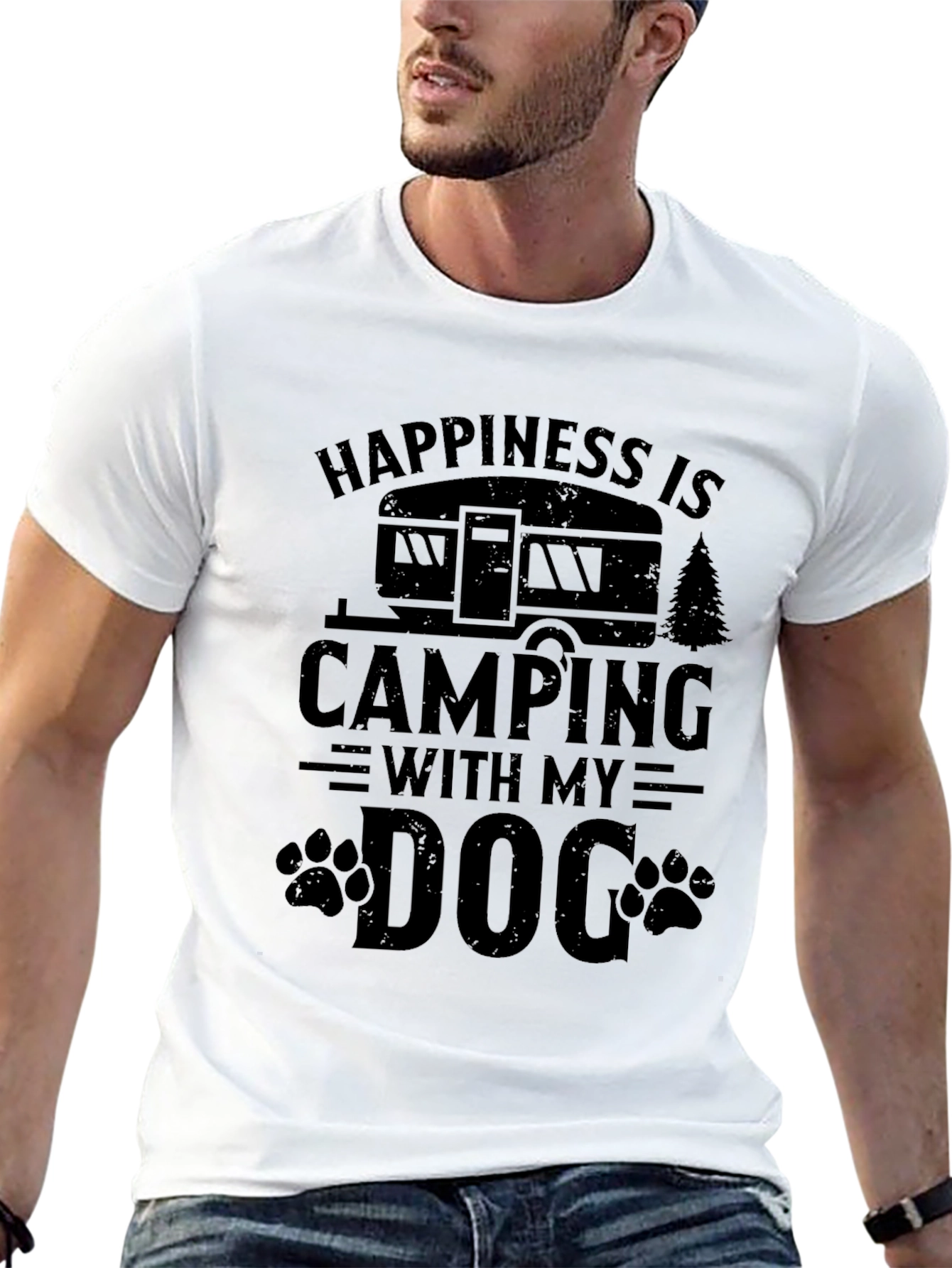 Happiness is Camping with My Dog Black T-Shirt