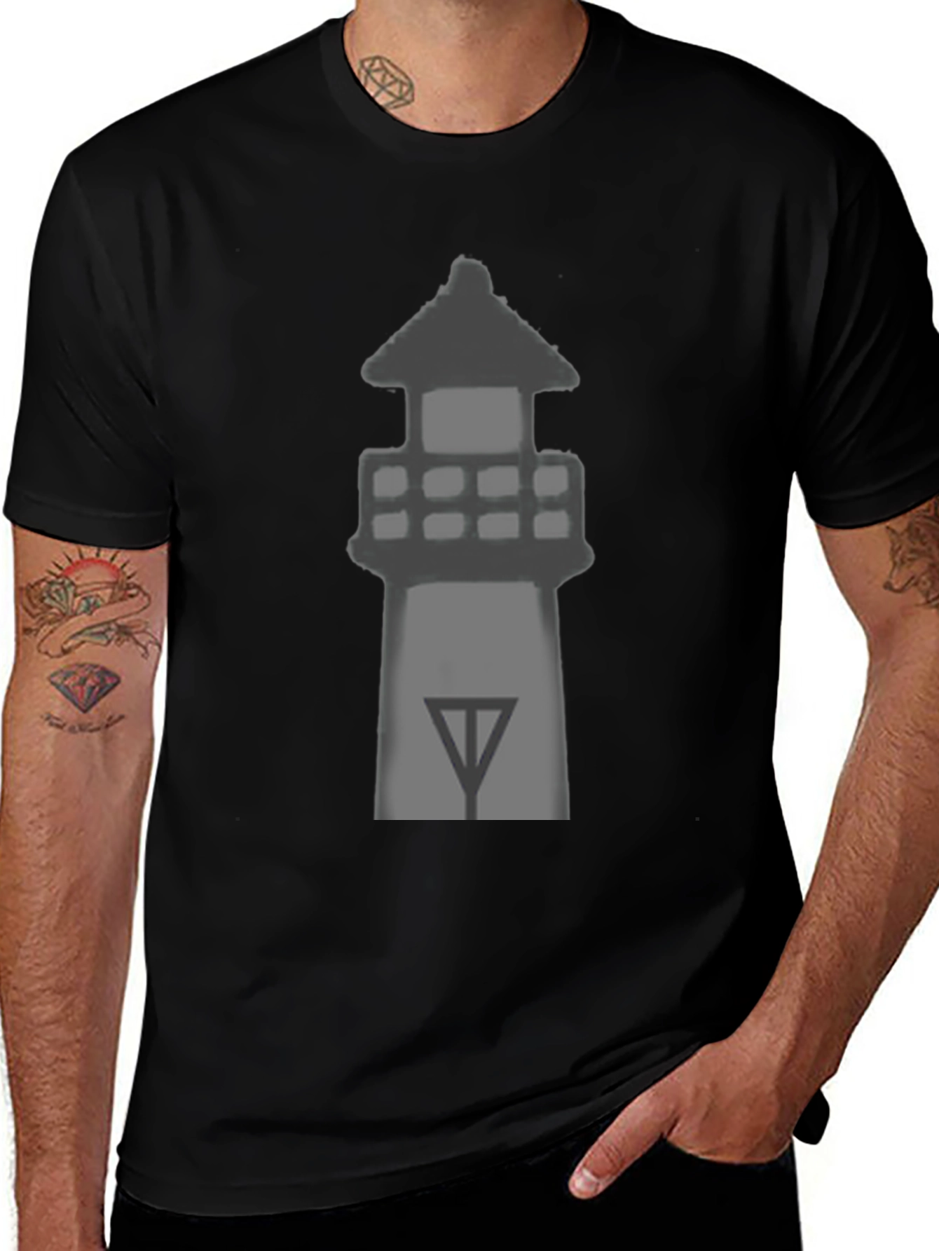 Mens Black Lighthouse Graphic Tee
