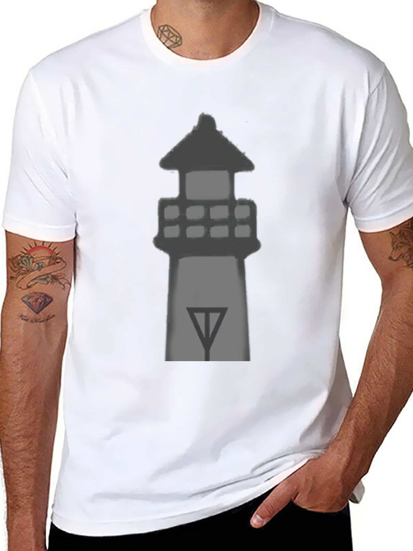 Mens Black Lighthouse Graphic Tee