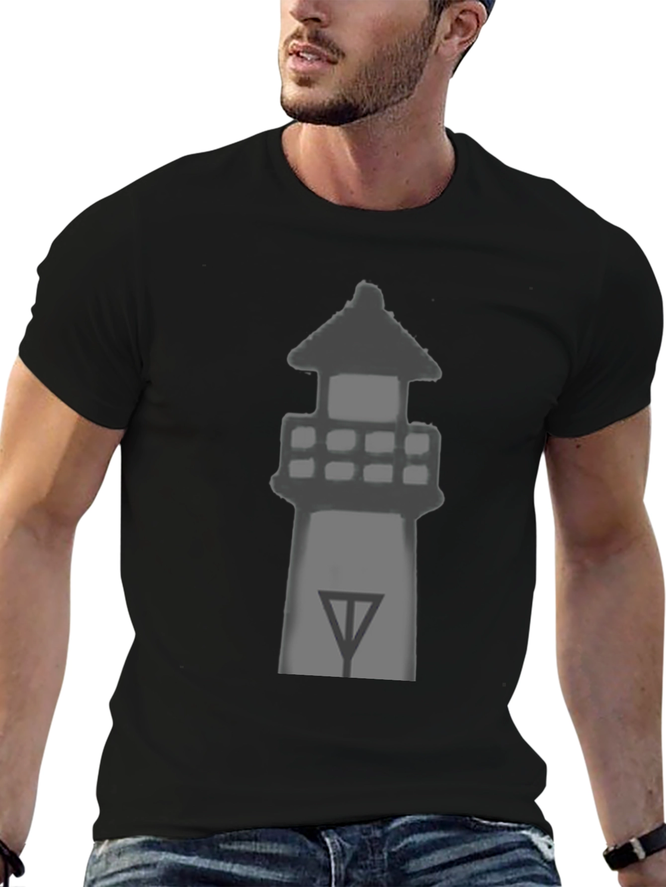 Mens Black Lighthouse Graphic Tee