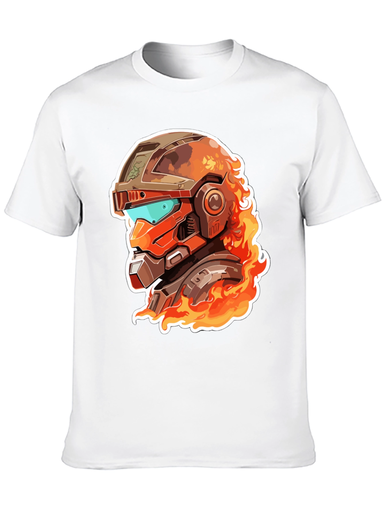 Fiery Robot Helmet Graphic Tee