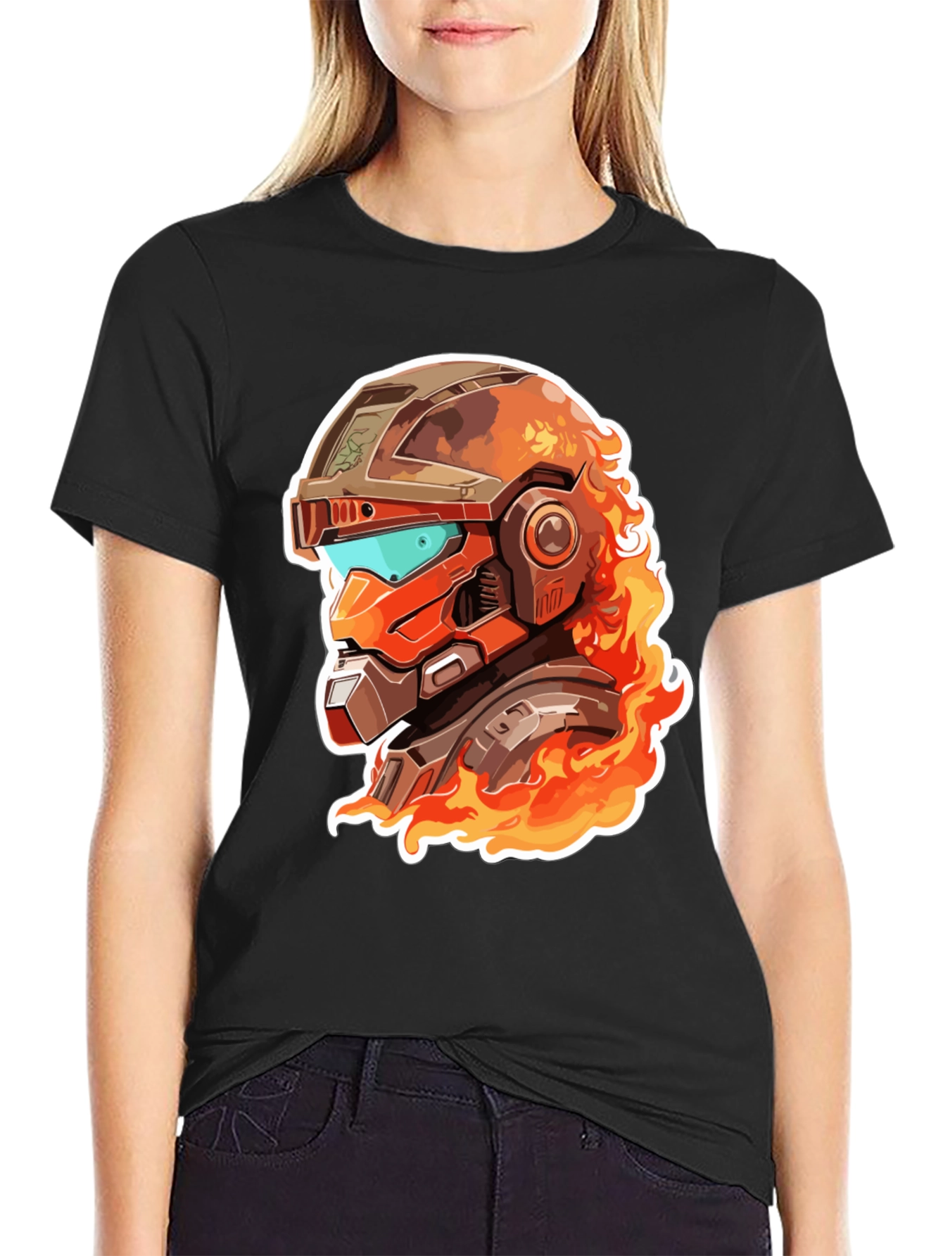 Fiery Robot Helmet Graphic Tee
