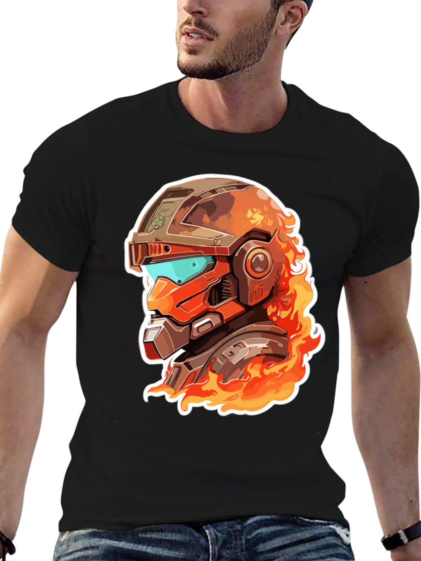 Fiery Robot Helmet Graphic Tee