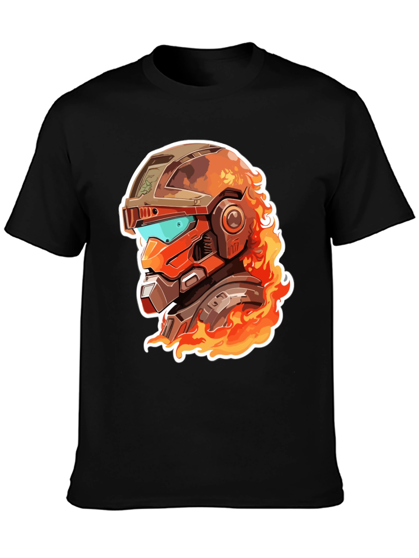 Fiery Robot Helmet Graphic Tee