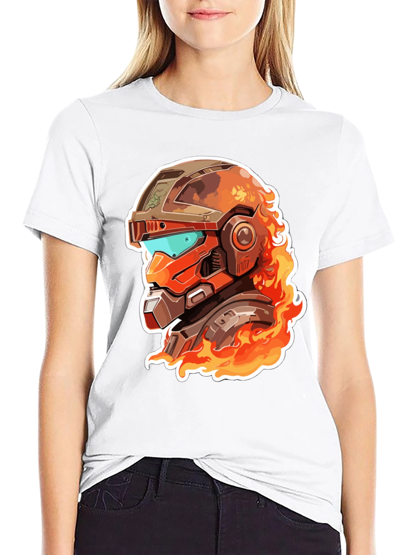 Fiery Robot Helmet Graphic Tee