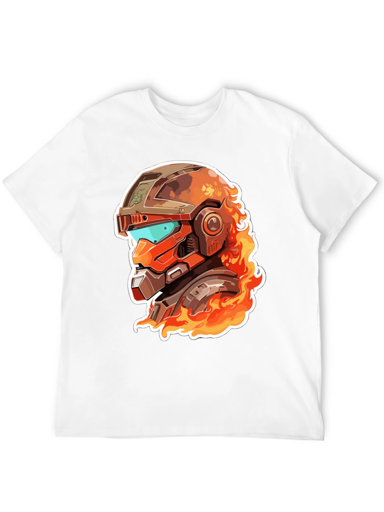 Fiery Robot Helmet Graphic Tee
