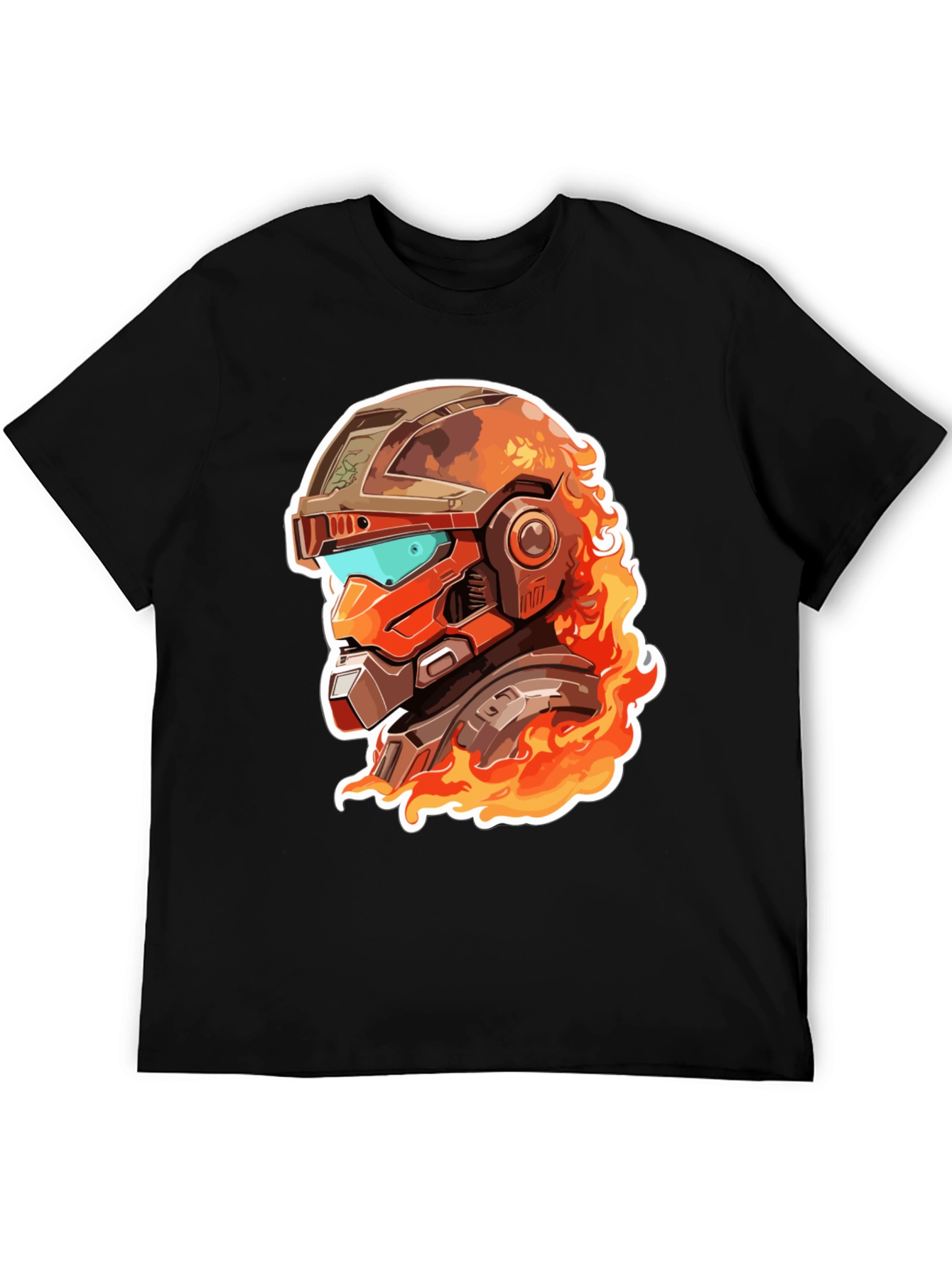 Fiery Robot Helmet Graphic Tee