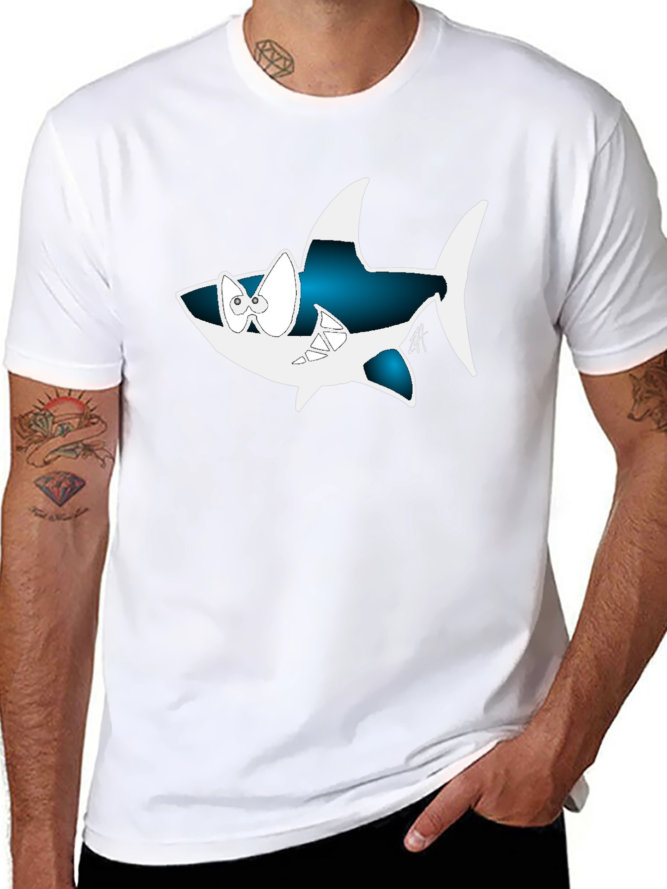 Cartoon Shark Graphic Tee - Cool Black Shirt