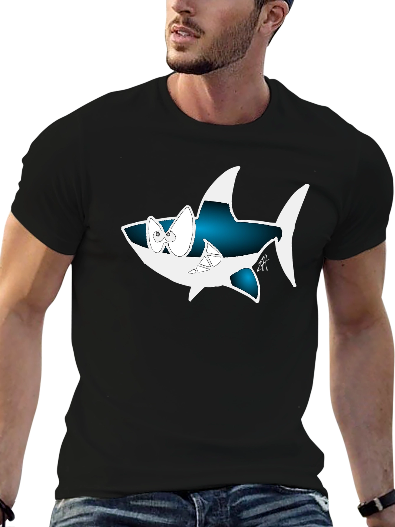 Cartoon Shark Graphic Tee - Cool Black Shirt
