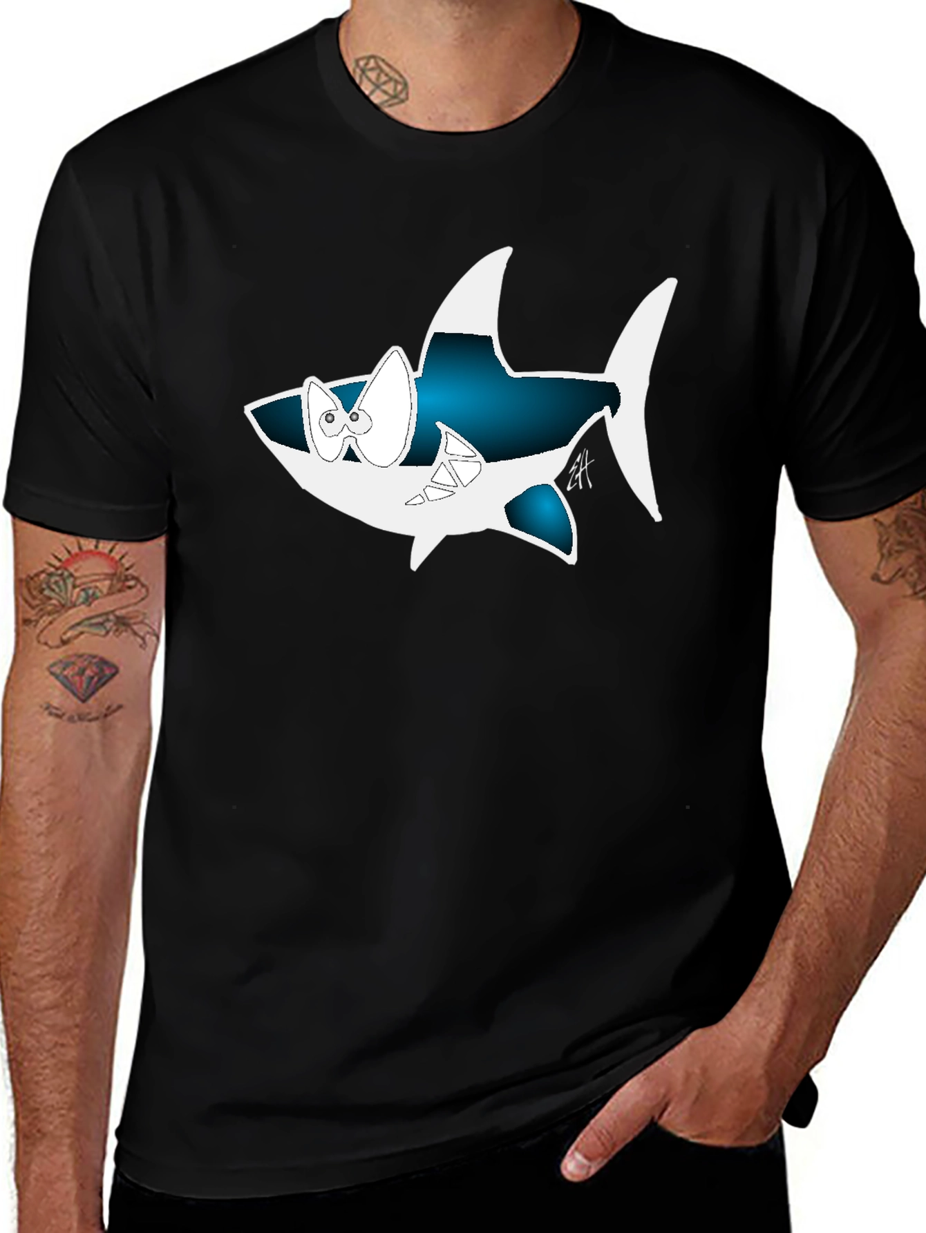 Cartoon Shark Graphic Tee - Cool Black Shirt