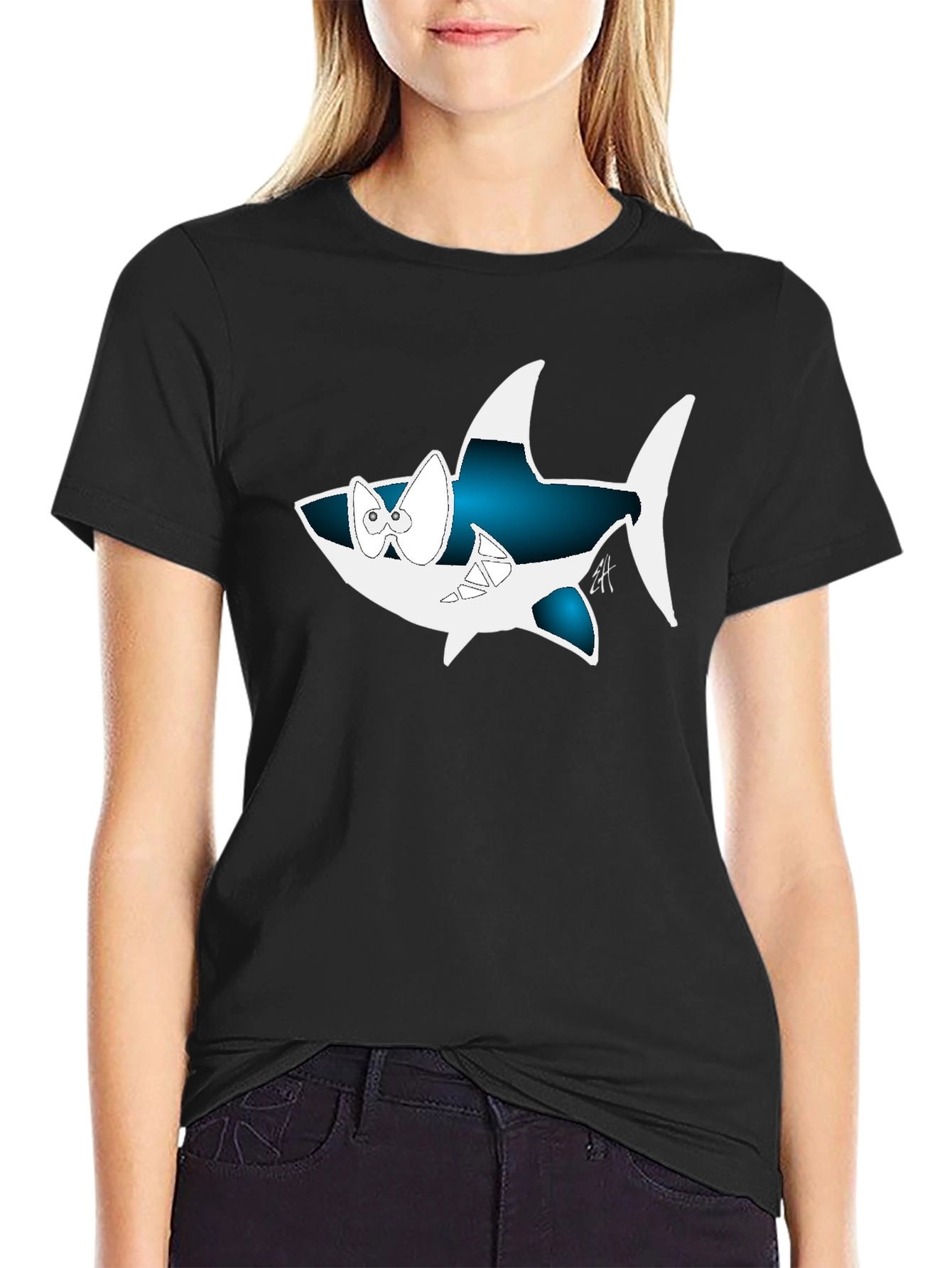 Cartoon Shark Graphic Tee - Cool Black Shirt