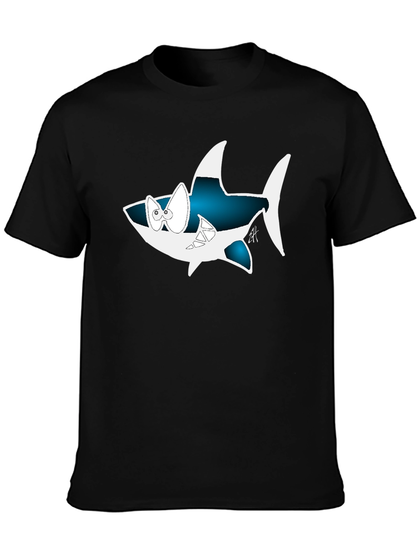 Cartoon Shark Graphic Tee - Cool Black Shirt