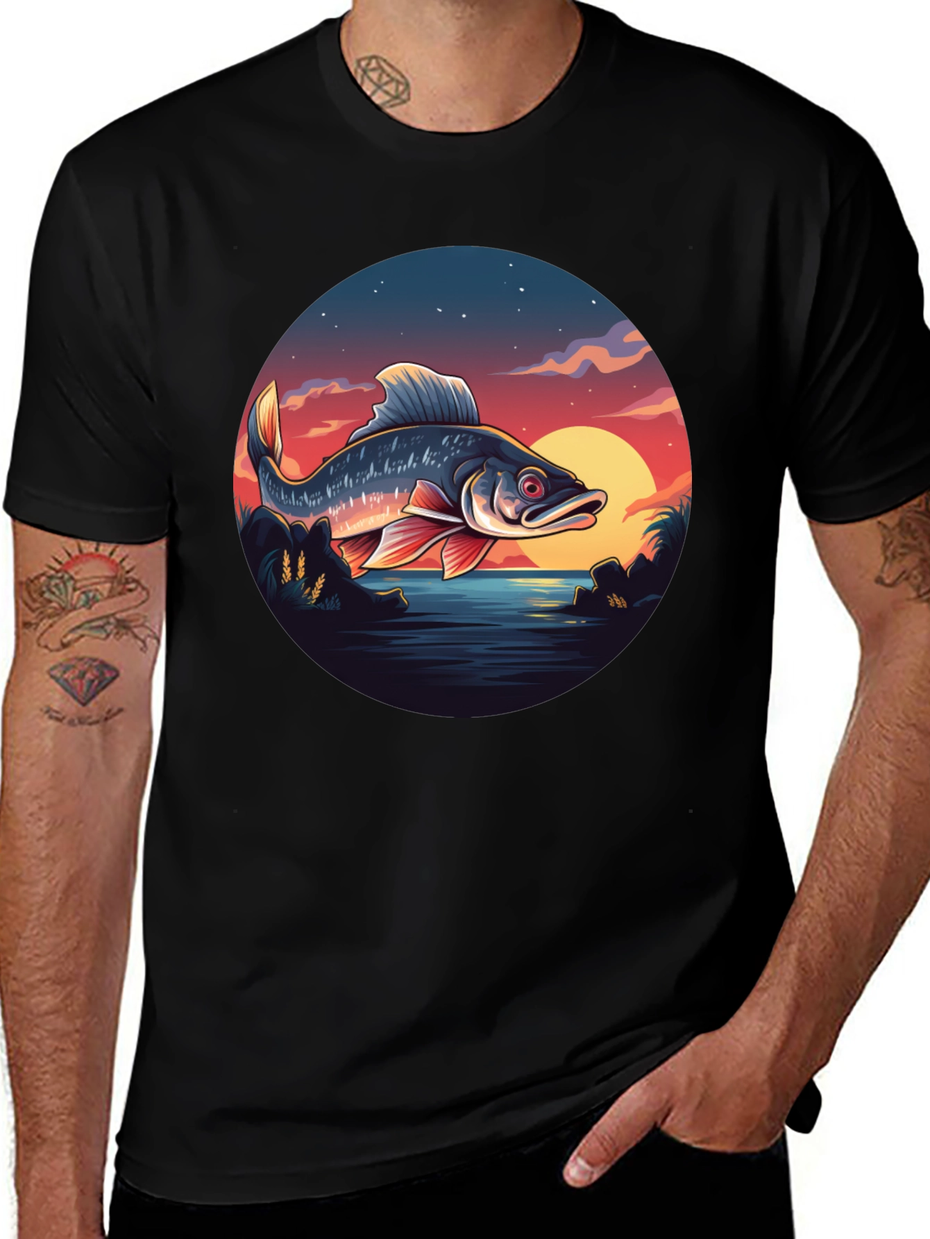 Fishing Sunset Graphic Tee