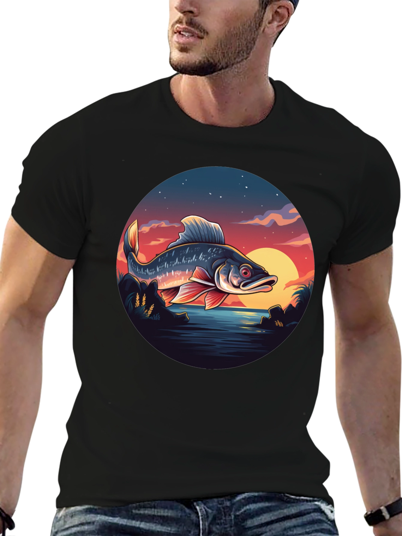 Fishing Sunset Graphic Tee