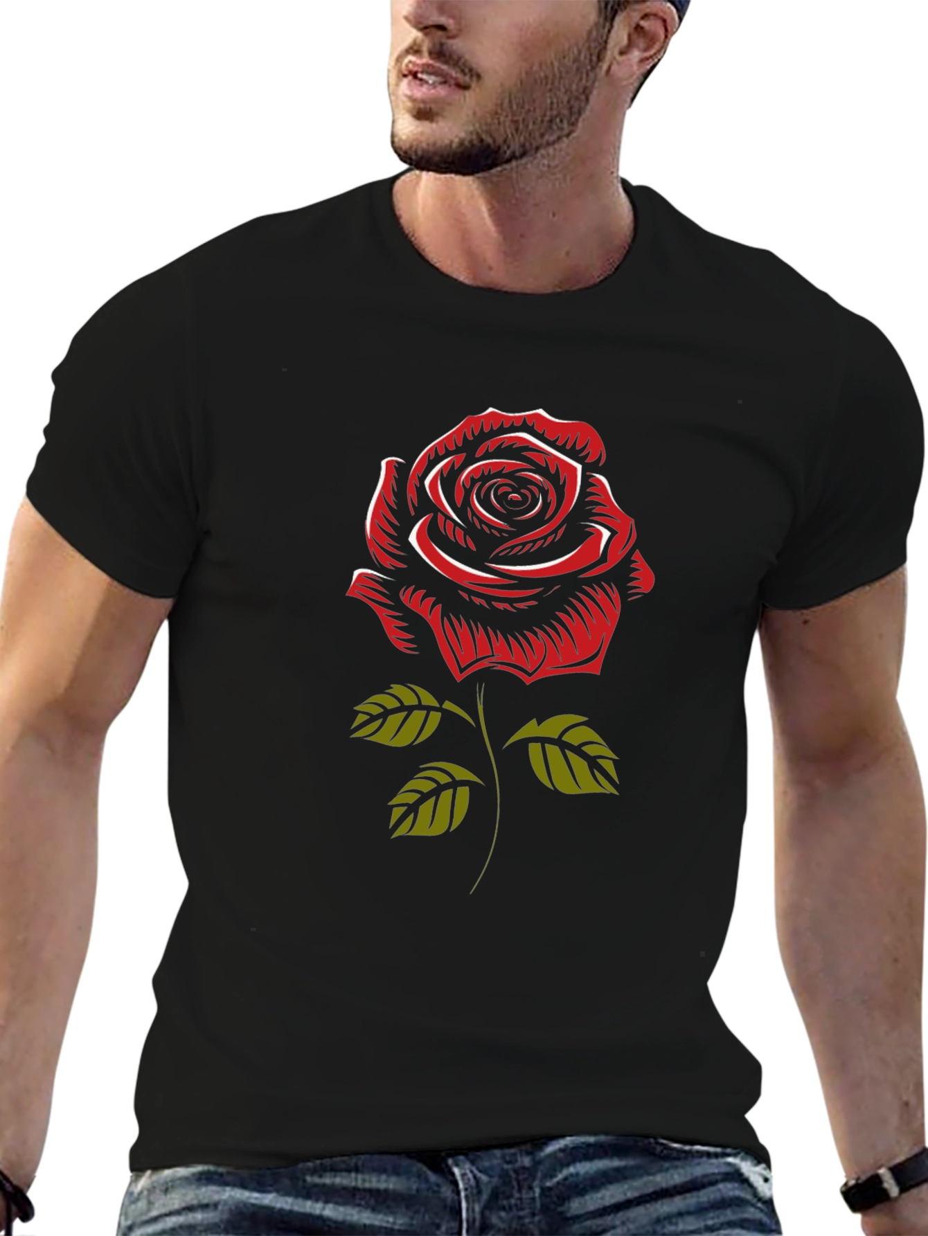 Rose Graphic Black T-Shirt - Stylish Mens Tee