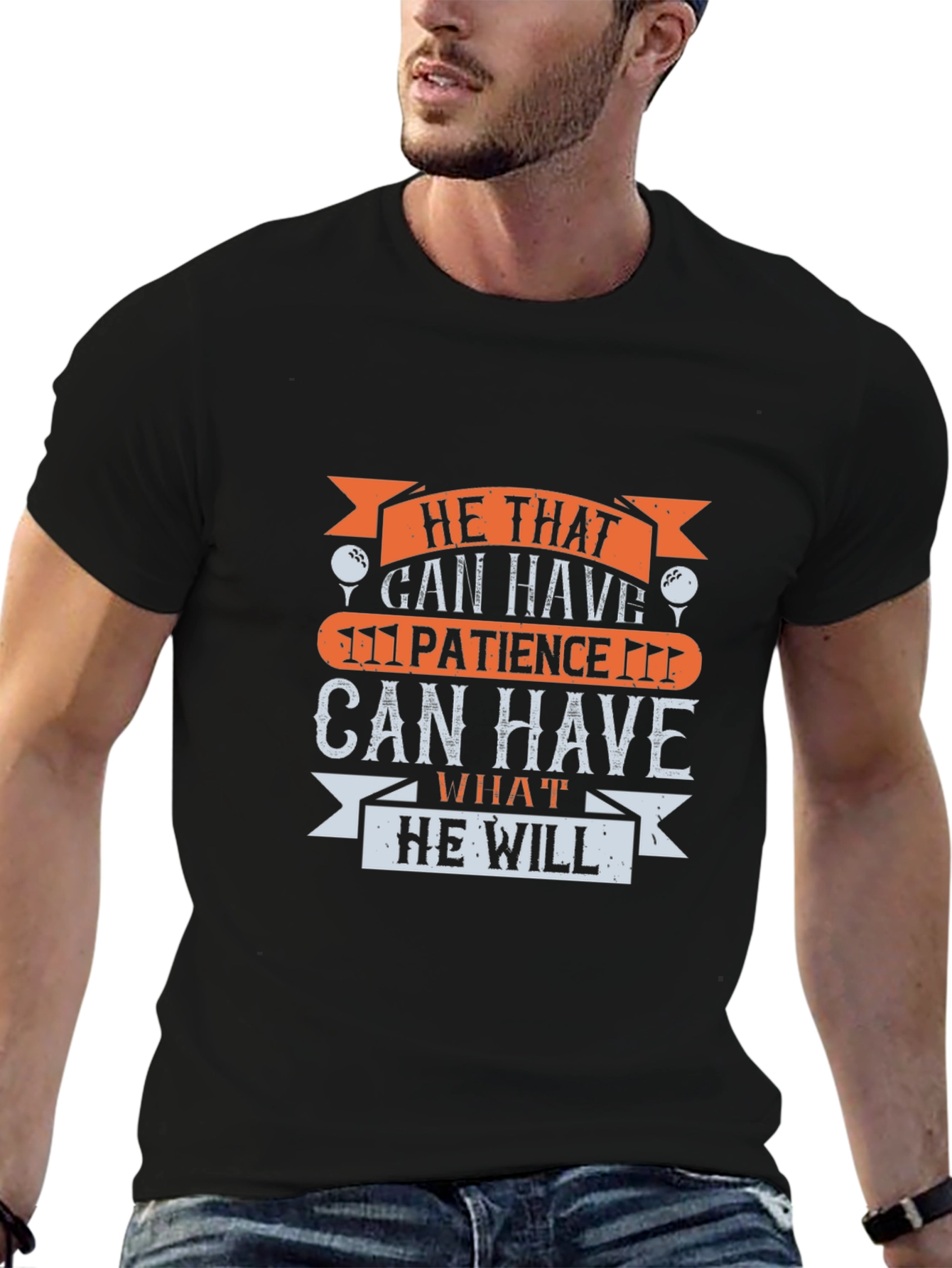 Golf Patience Graphic Tee - Black Cotton T-Shirt