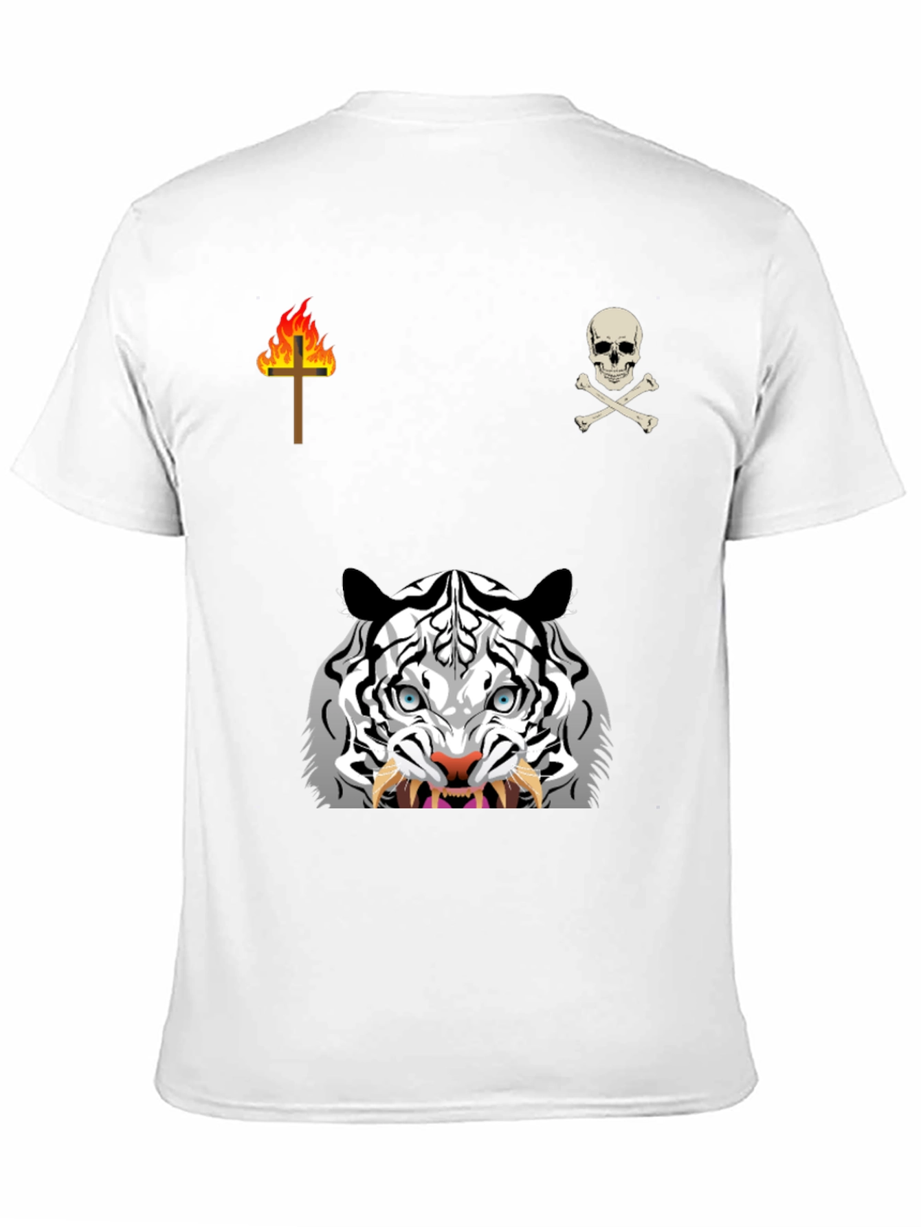 Graphic Black T-Shirt with White Tiger & Skull Design