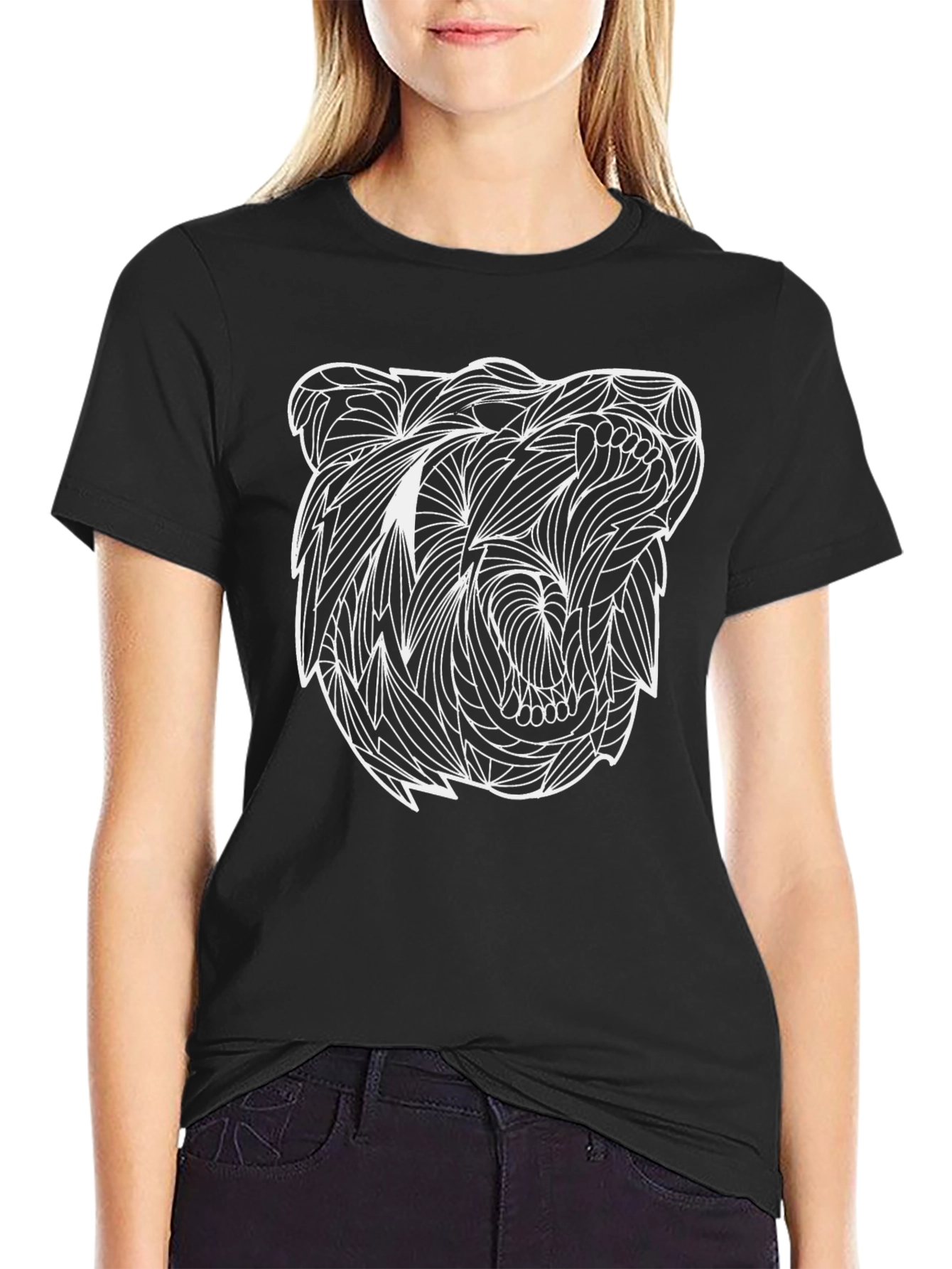 Abstract Bear Graphic Black T-Shirt - Mens Casual Wear
