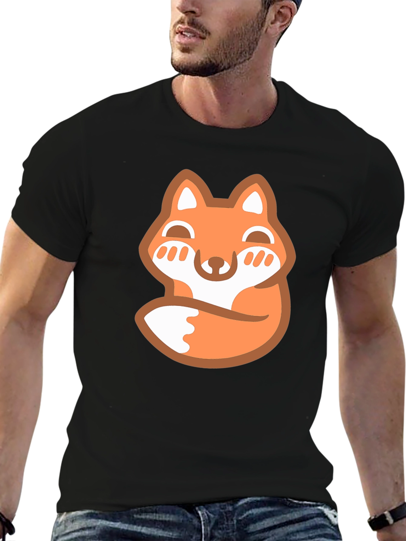 Cute Fox Graphic Tee - Mens Black T-Shirt