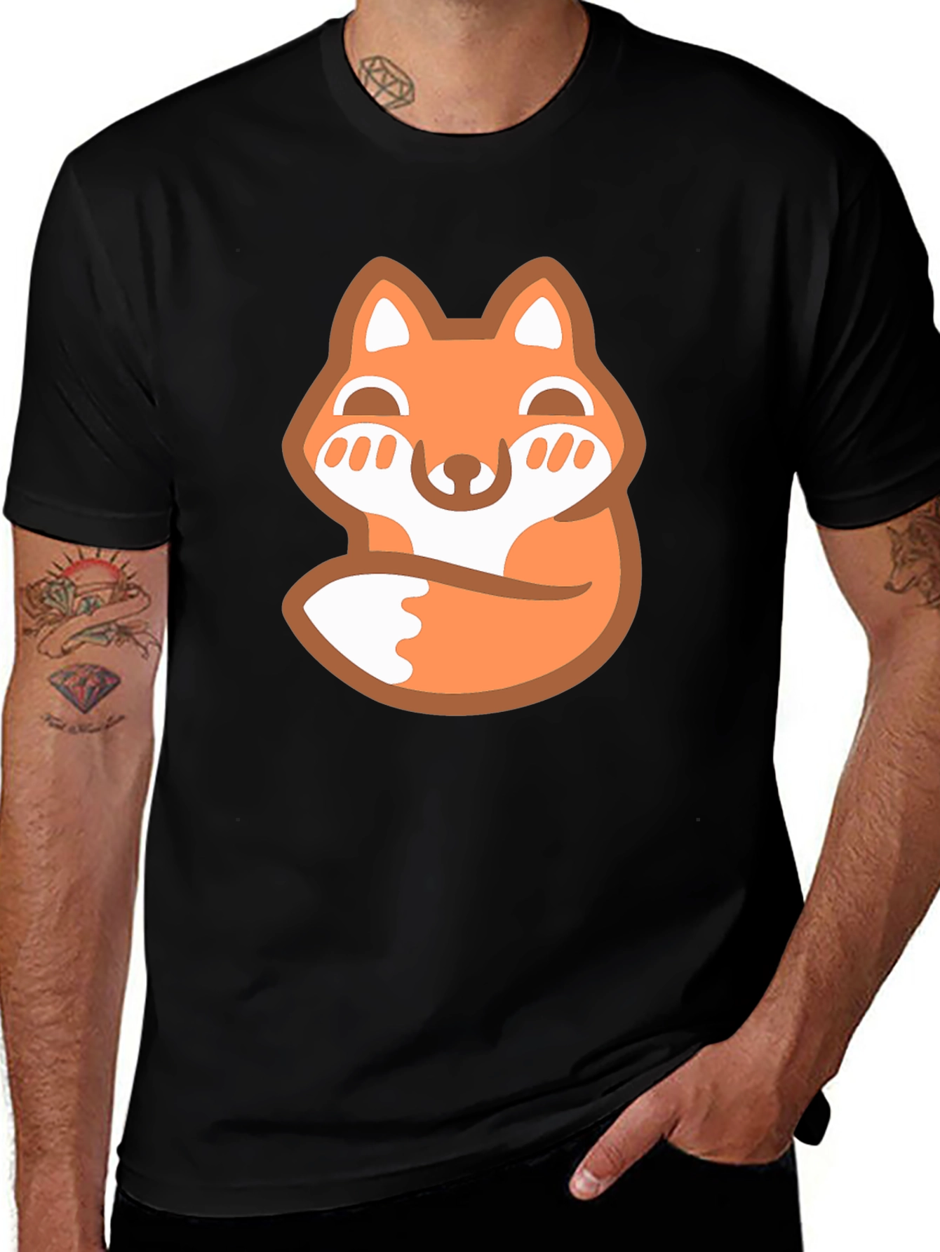 Cute Fox Graphic Tee - Mens Black T-Shirt